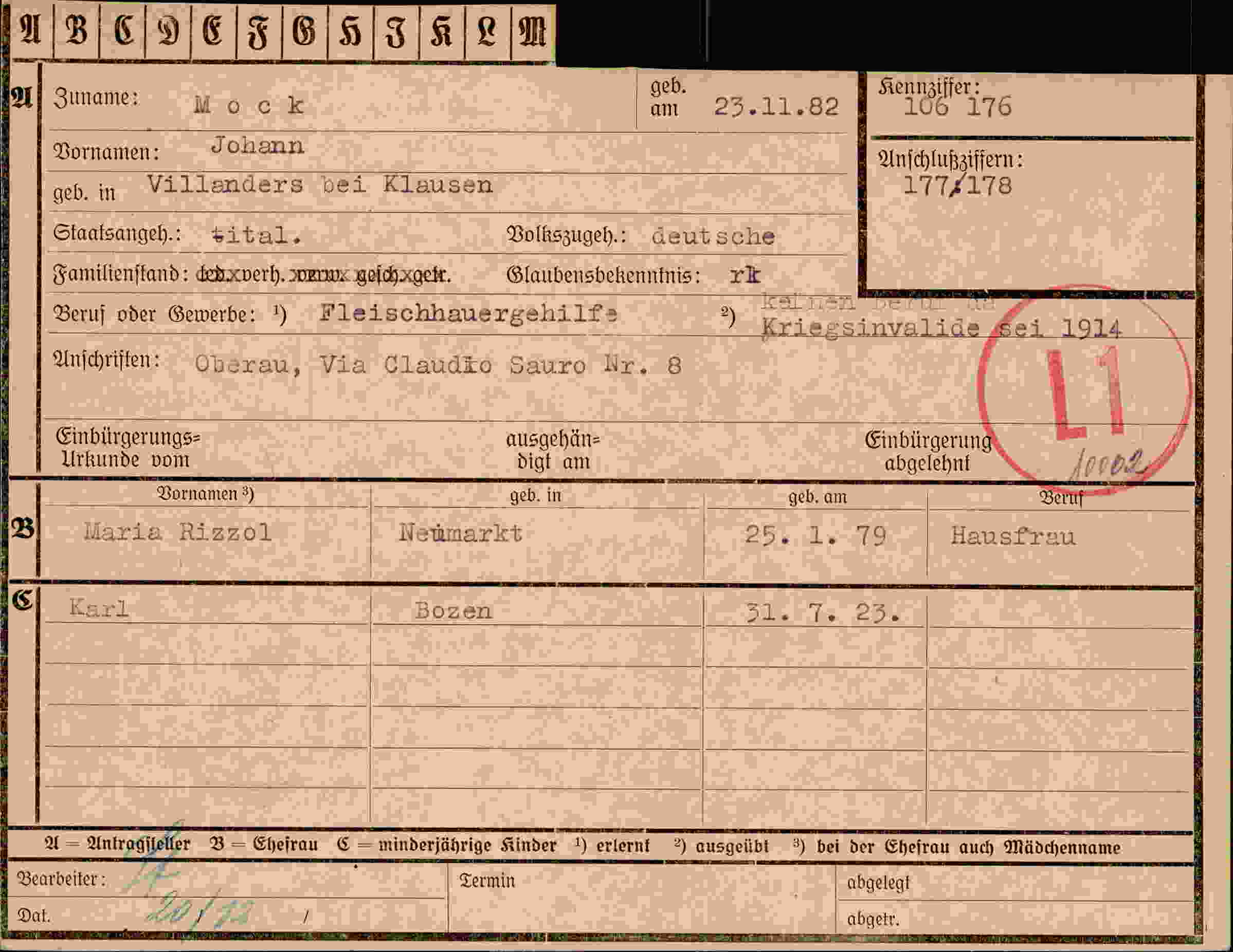 Dokument für Johann Mock