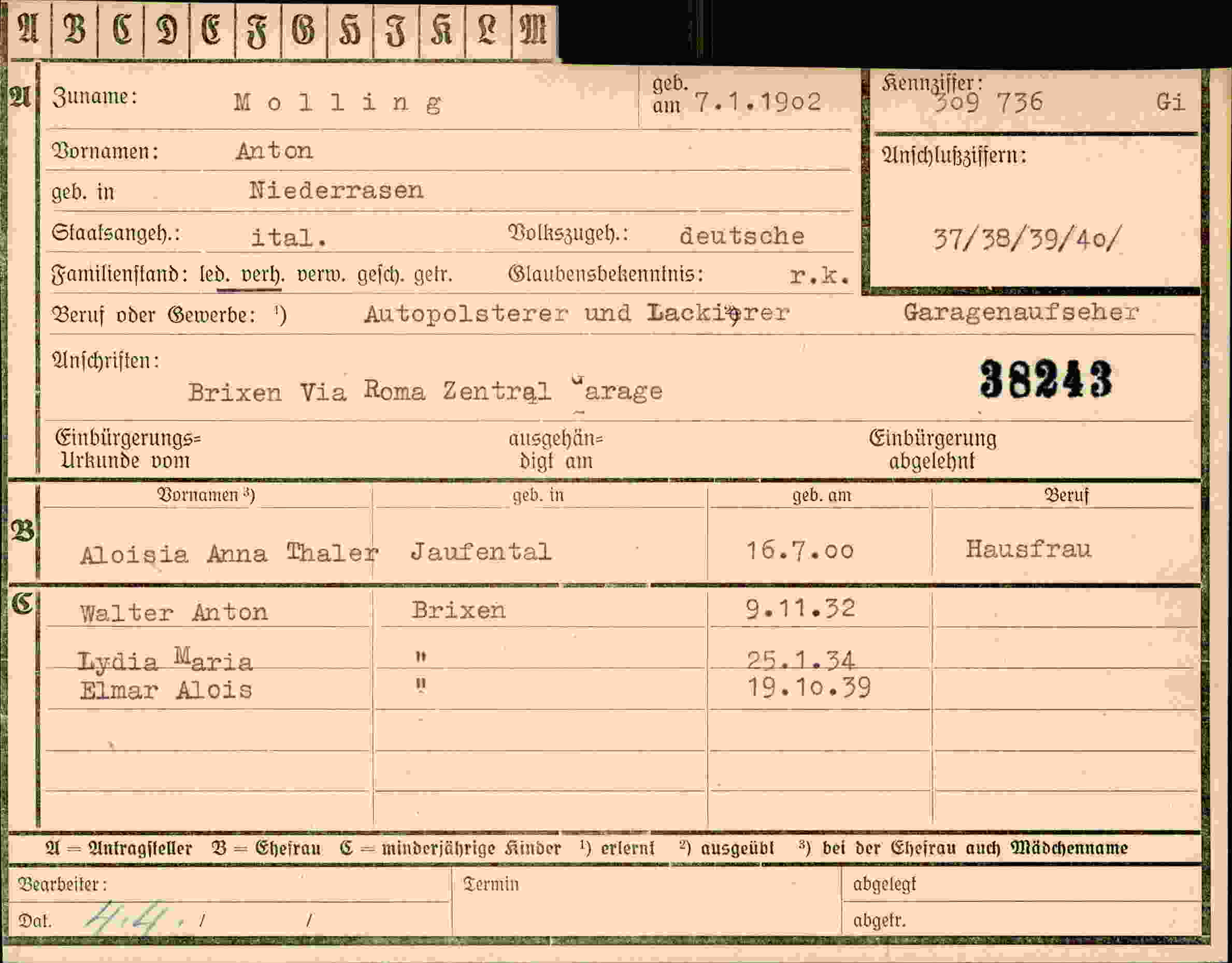 Dokument für Anton Molling