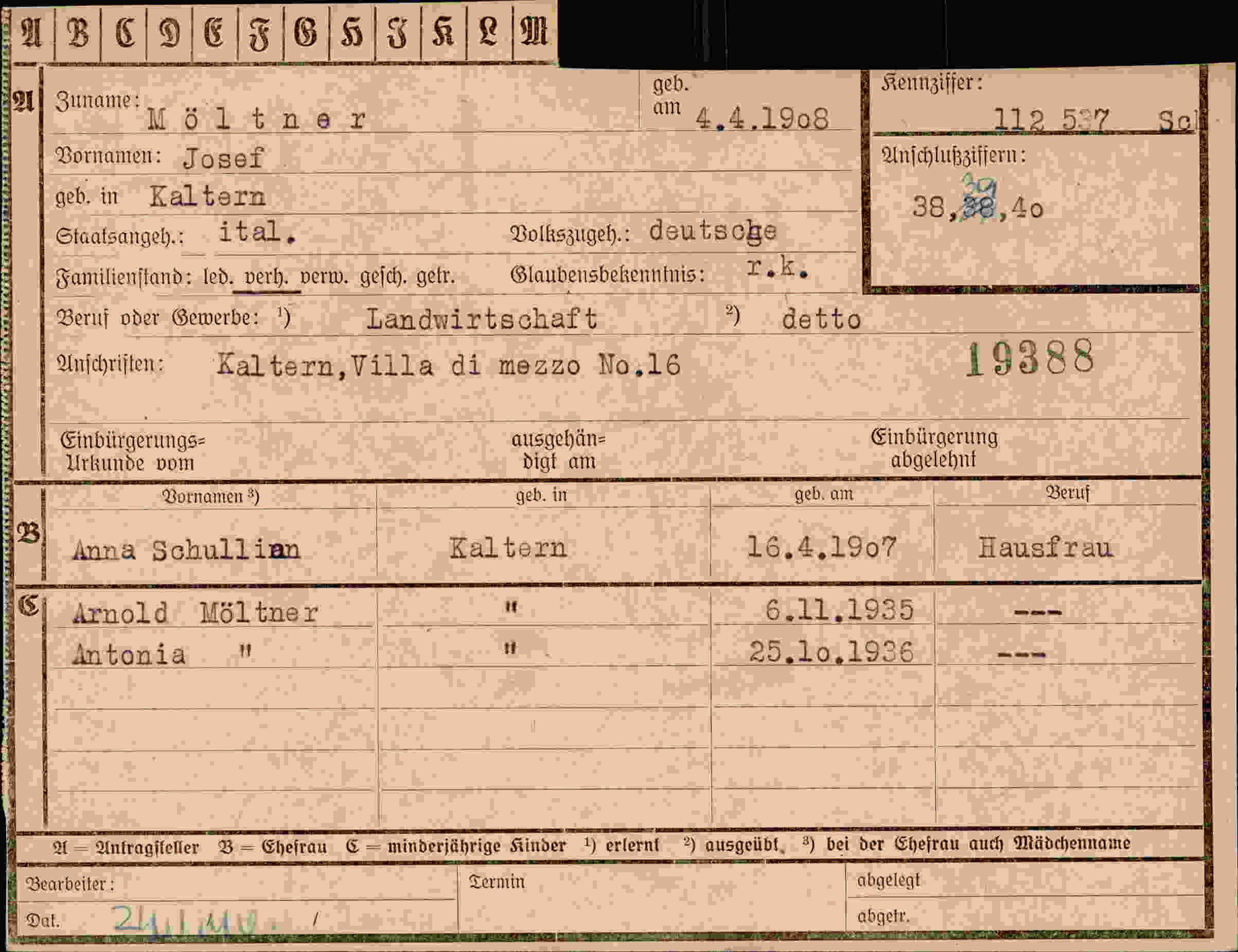 Dokument für Josef Möltner