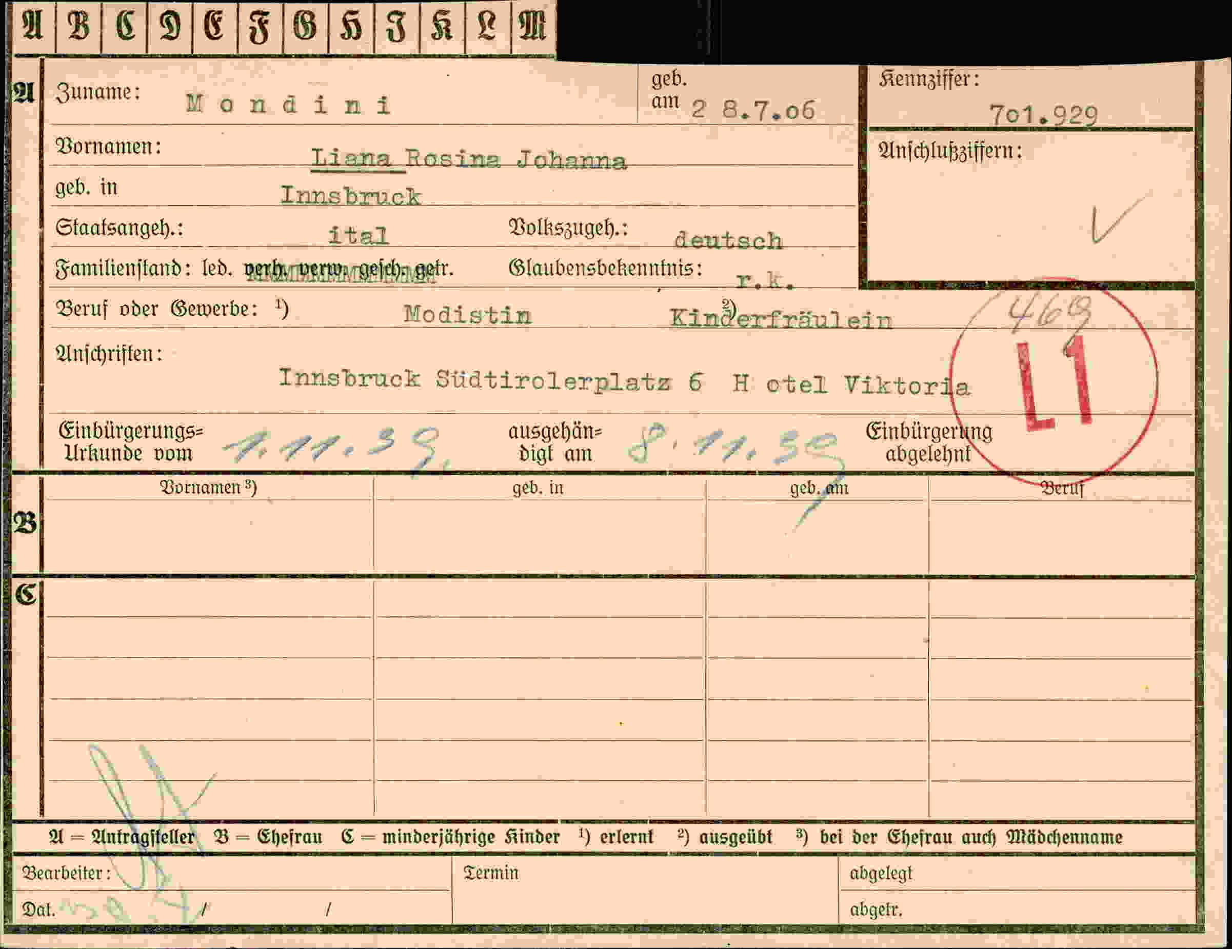 Dokument für Rosina Johanna Mondini
