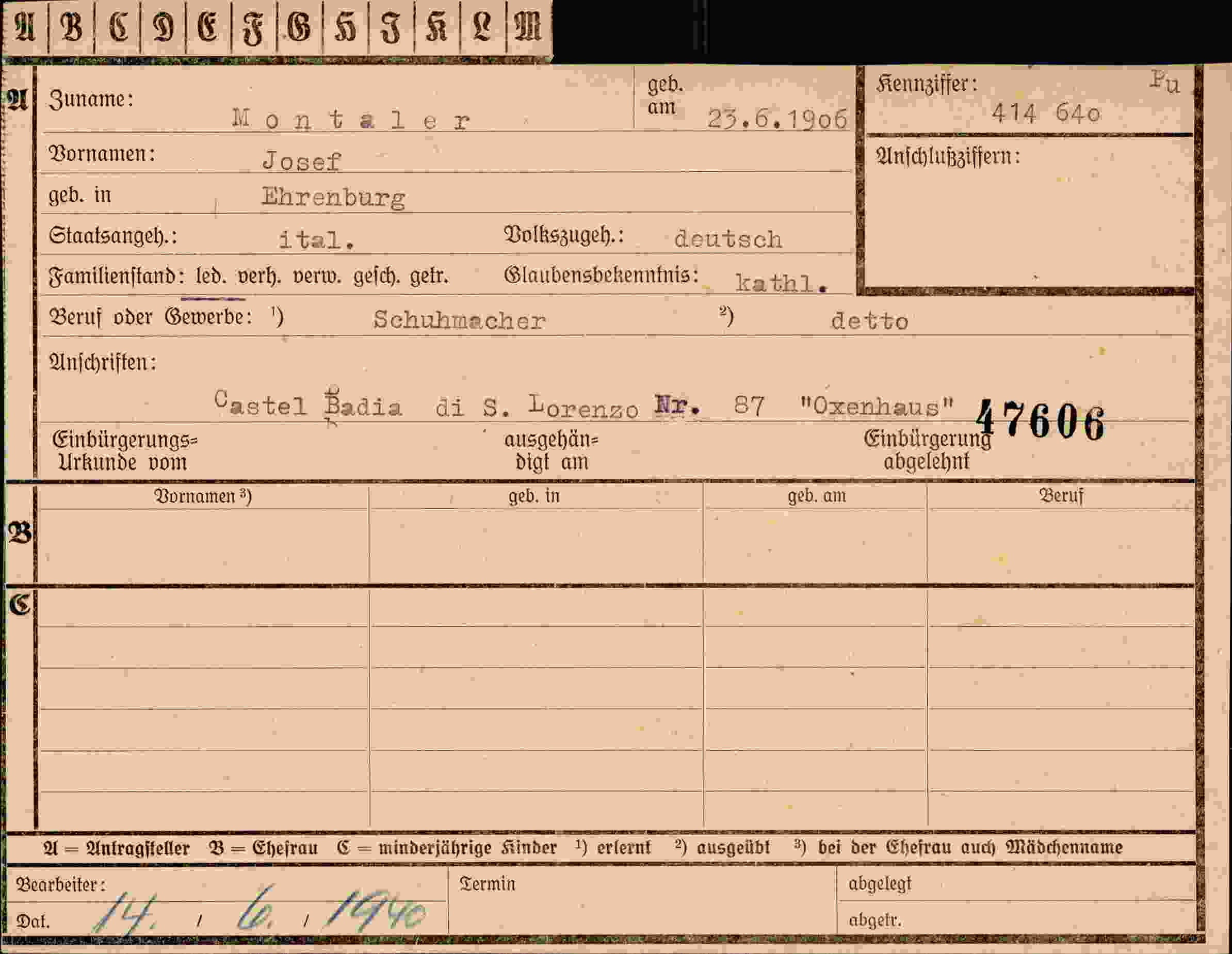 Vorderseite des Dokuments