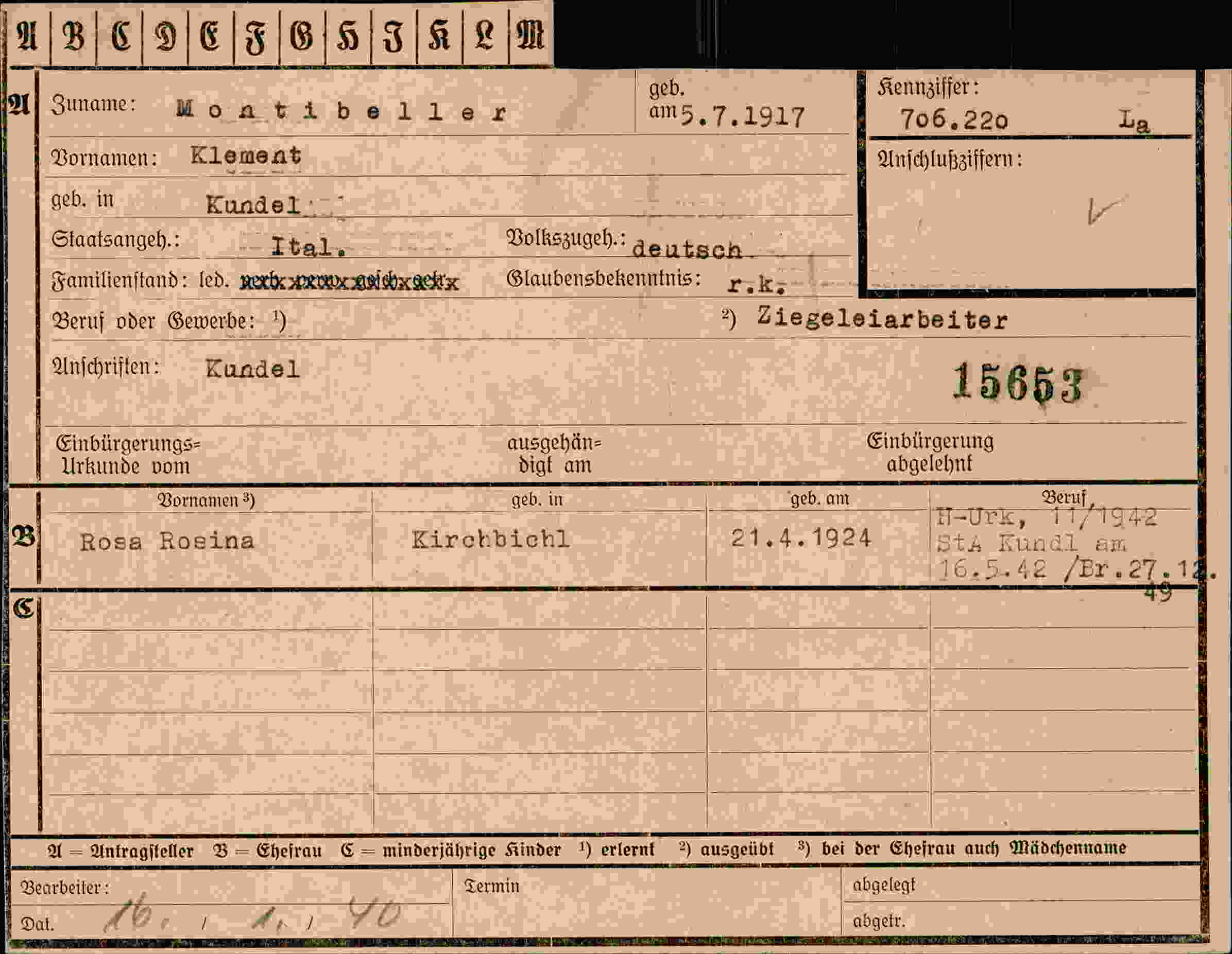 Dokument für Klement Montibeller