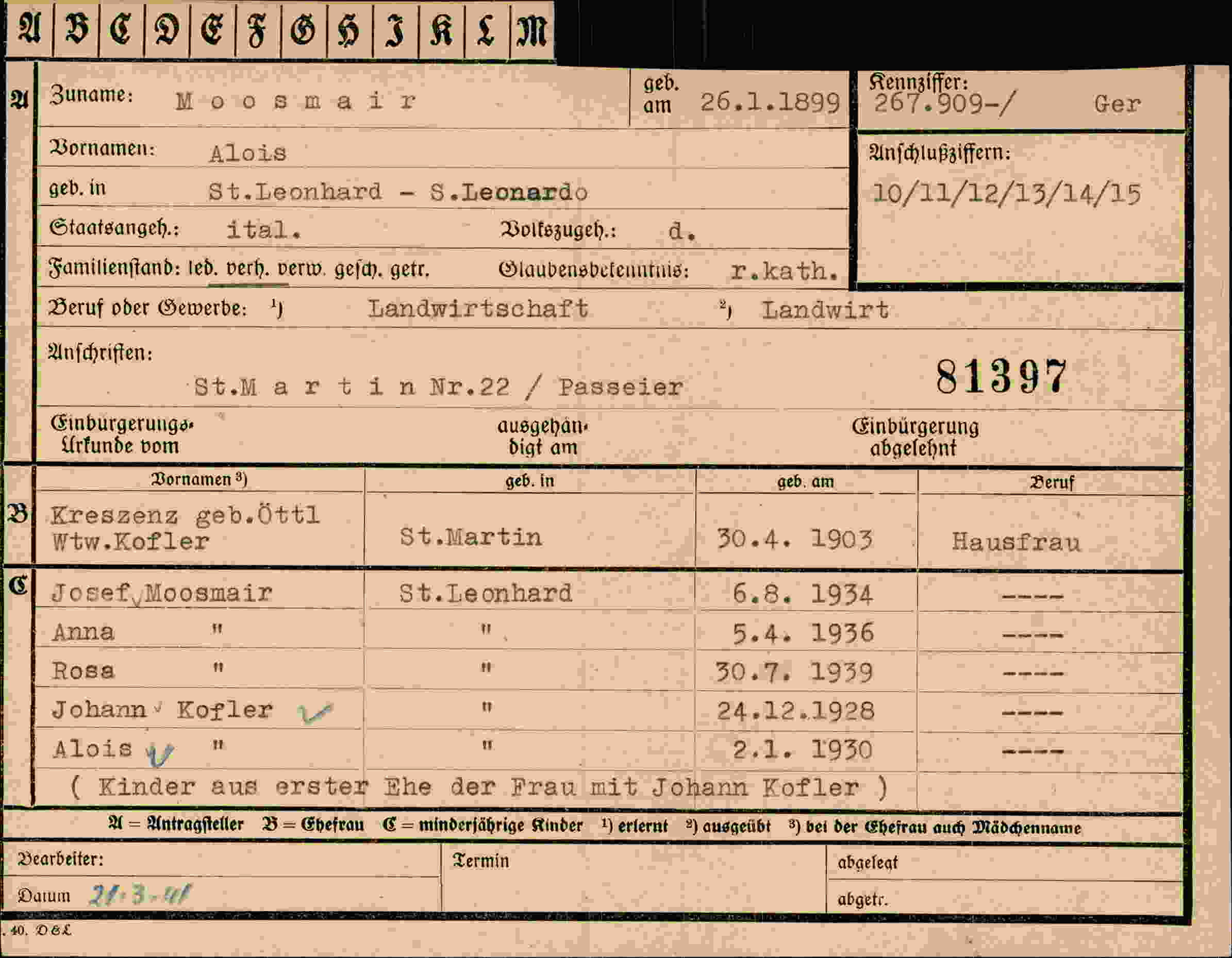 Vorderseite des Dokuments