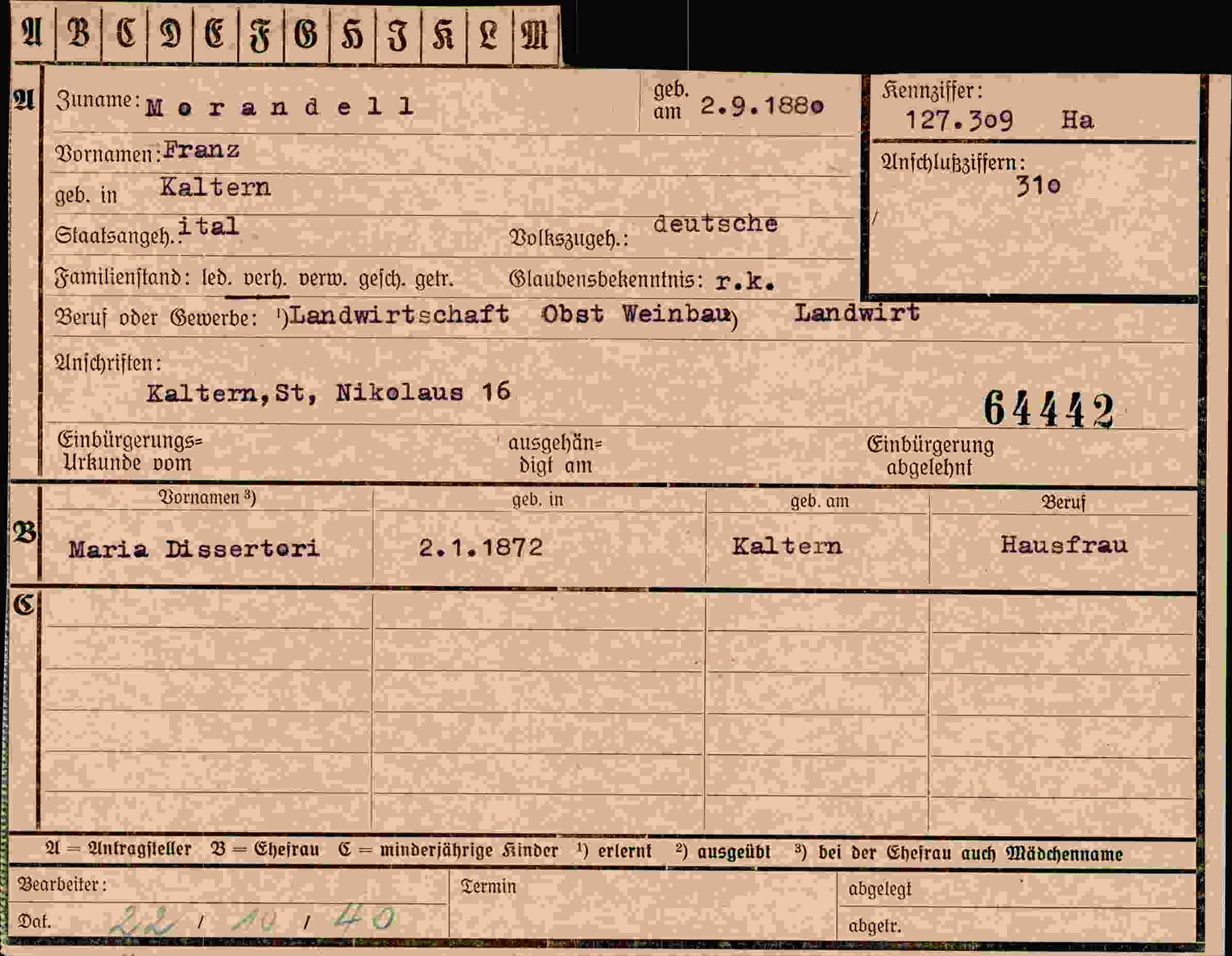 Vorderseite des Dokuments