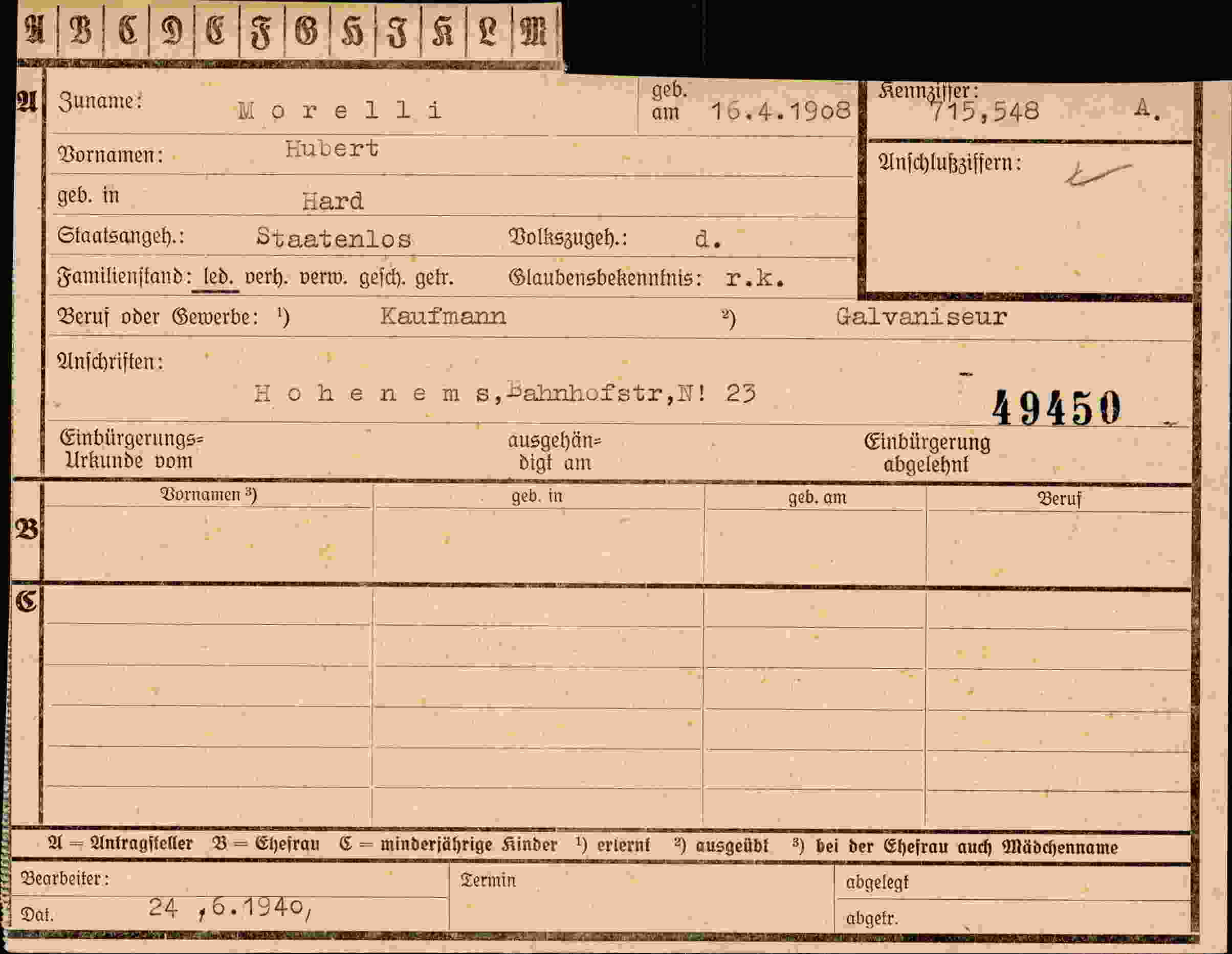 Dokument für Hubert Morelli