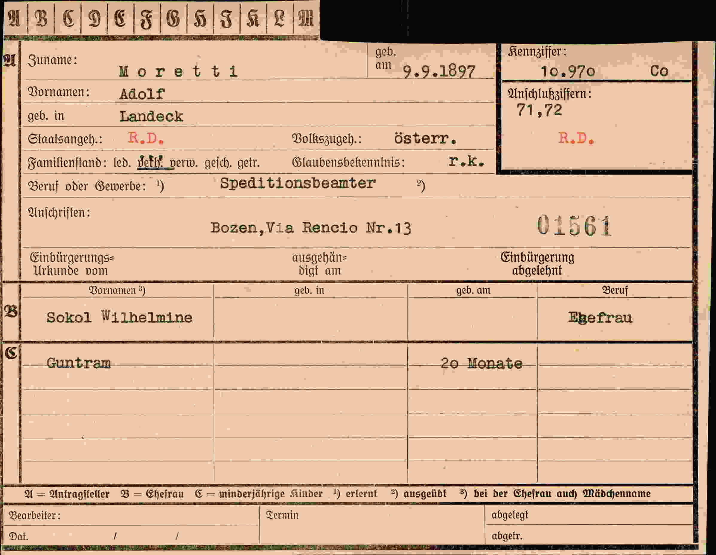 Dokument für Adolf Moretti