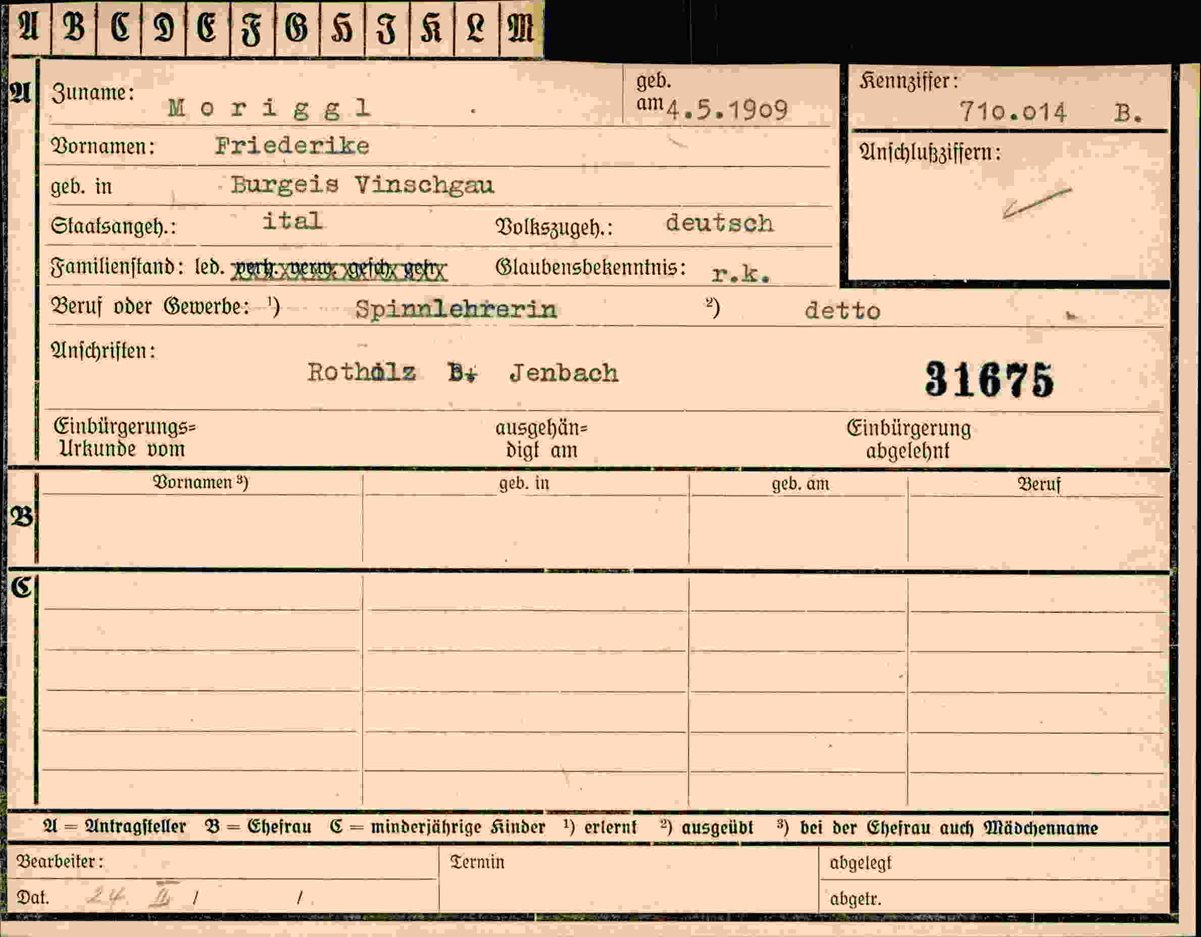 Dokument für Friederike Moriggl