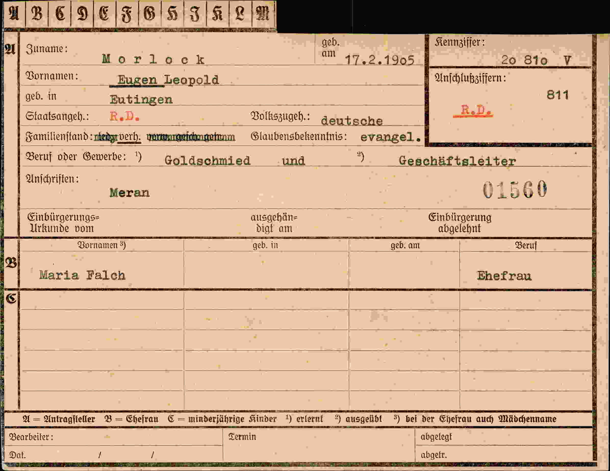Dokument für Eugen Leopold Morlock