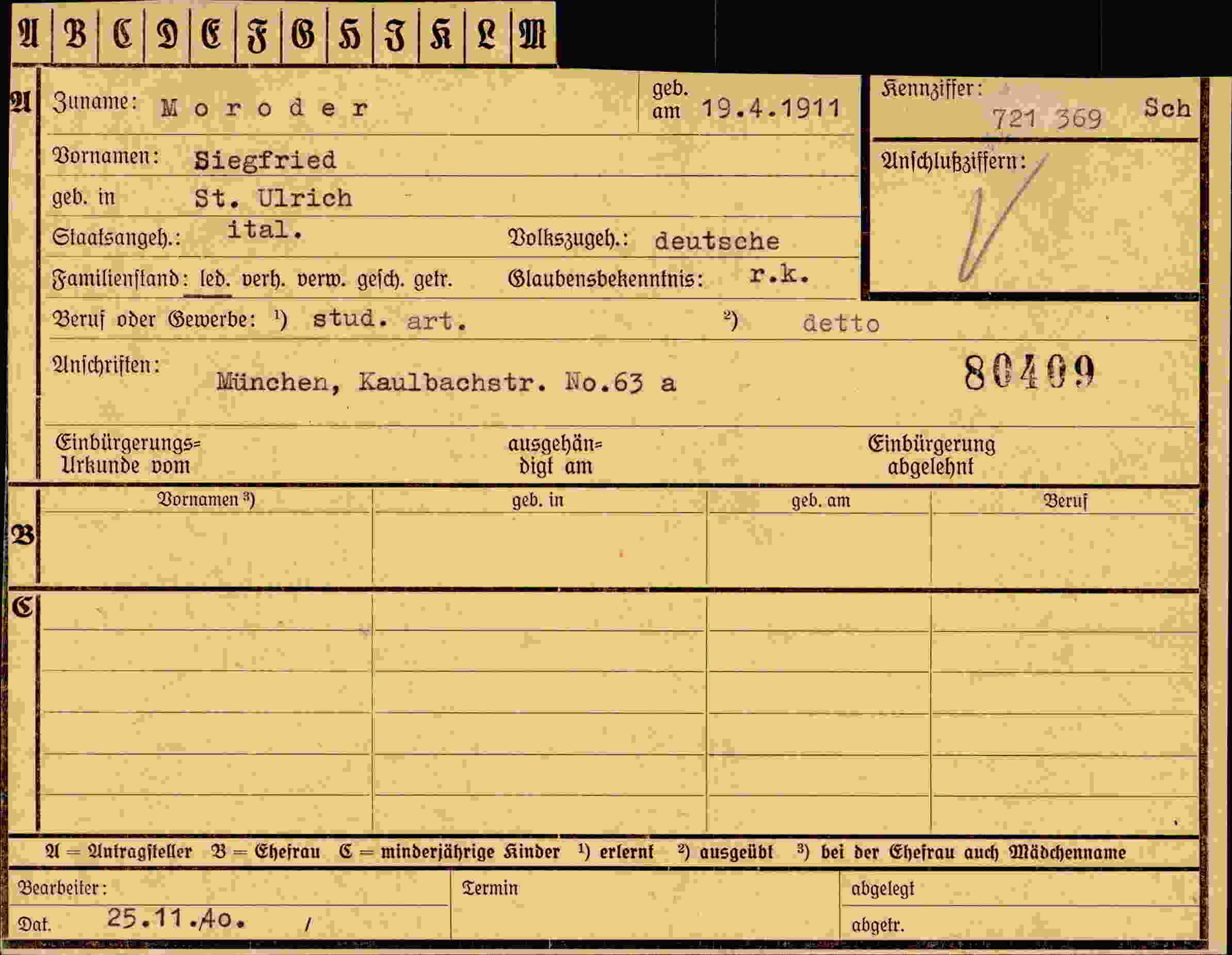 Dokument für Siegfried Moroder