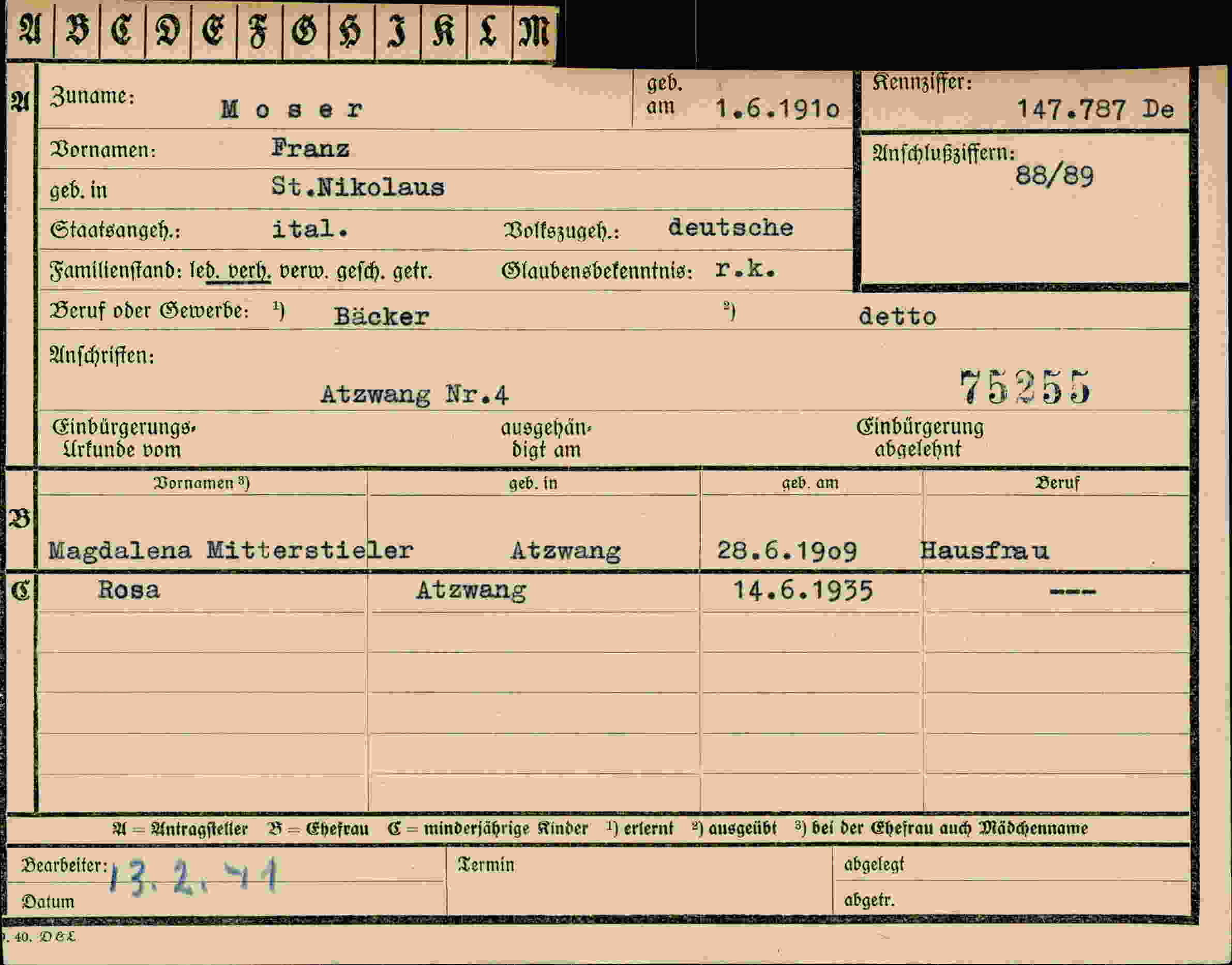 Dokument für Franz Moser
