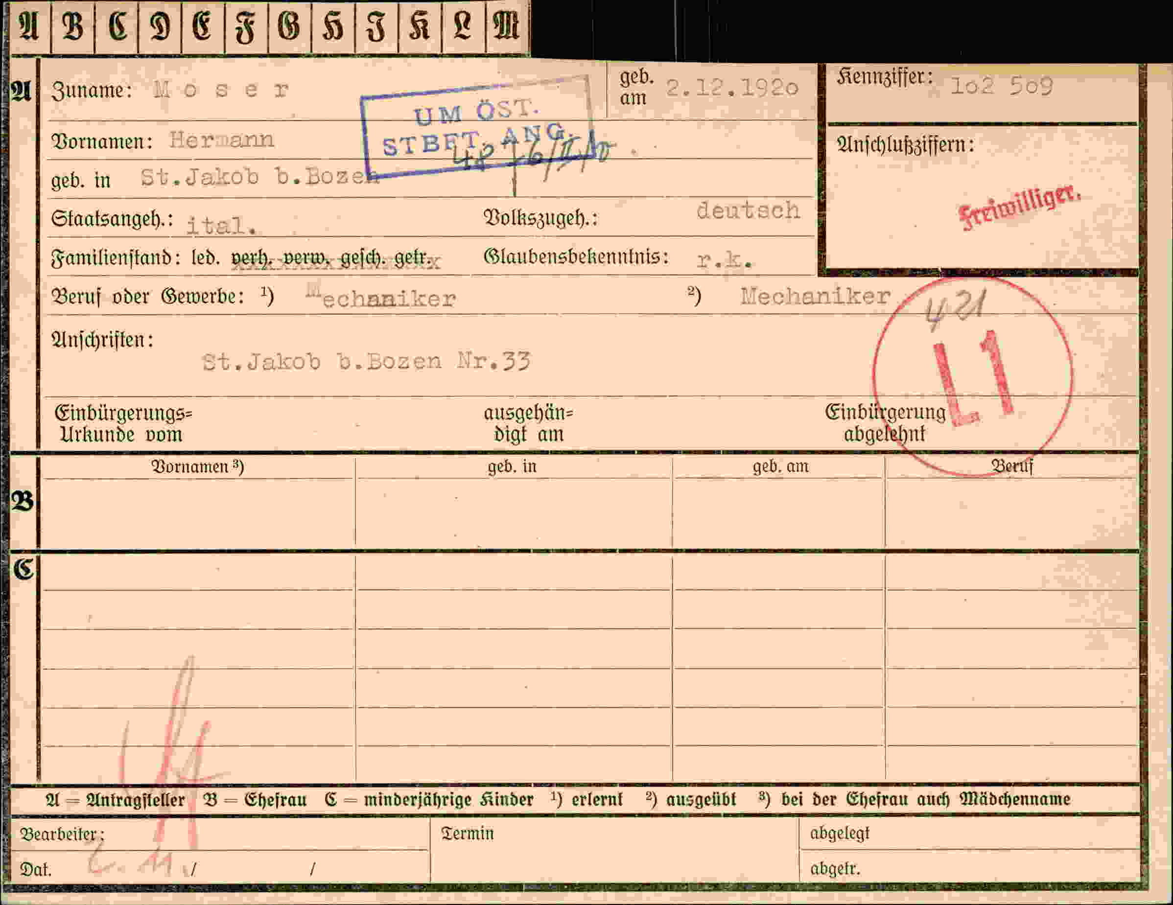 Vorderseite des Dokuments