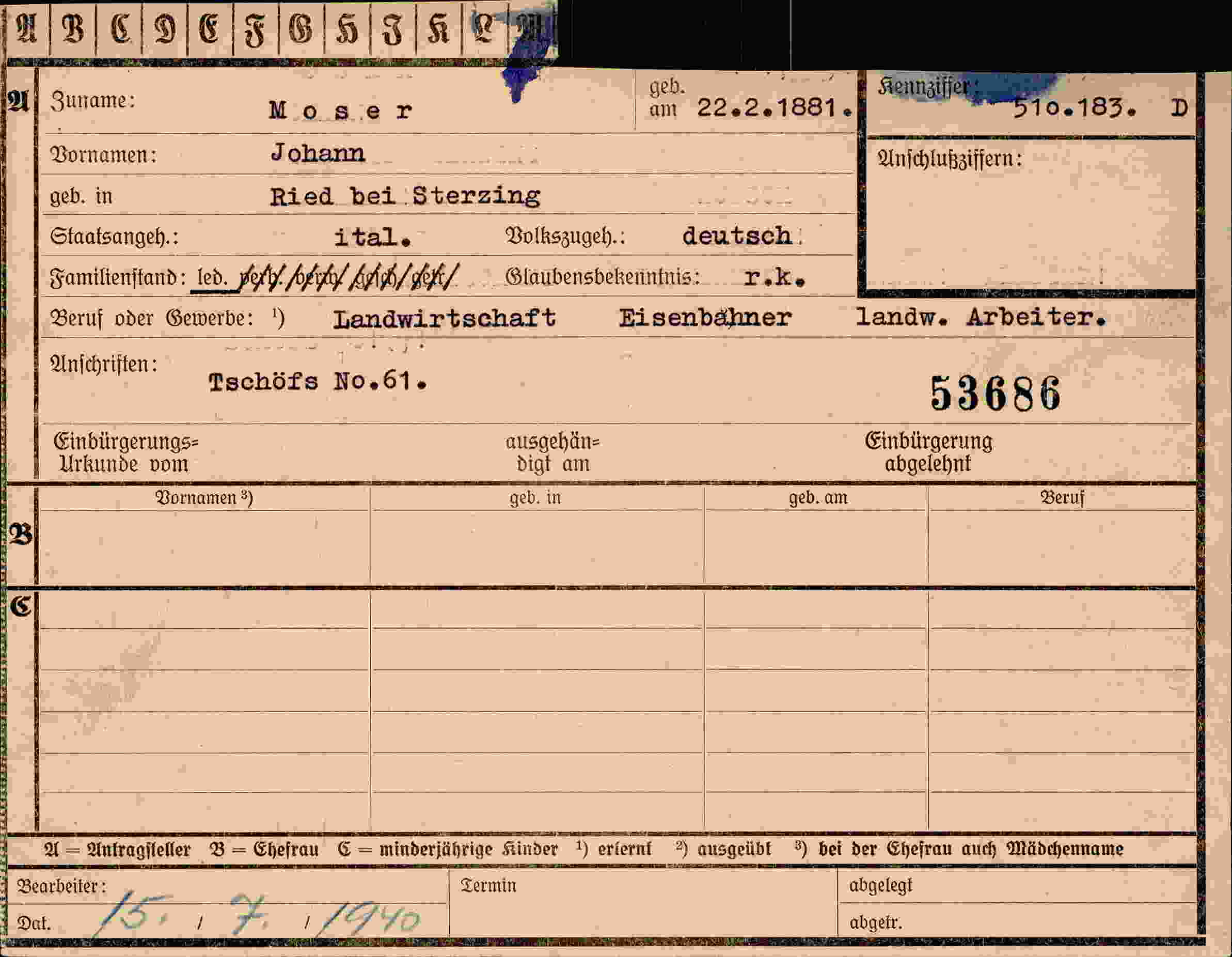 Vorderseite des Dokuments