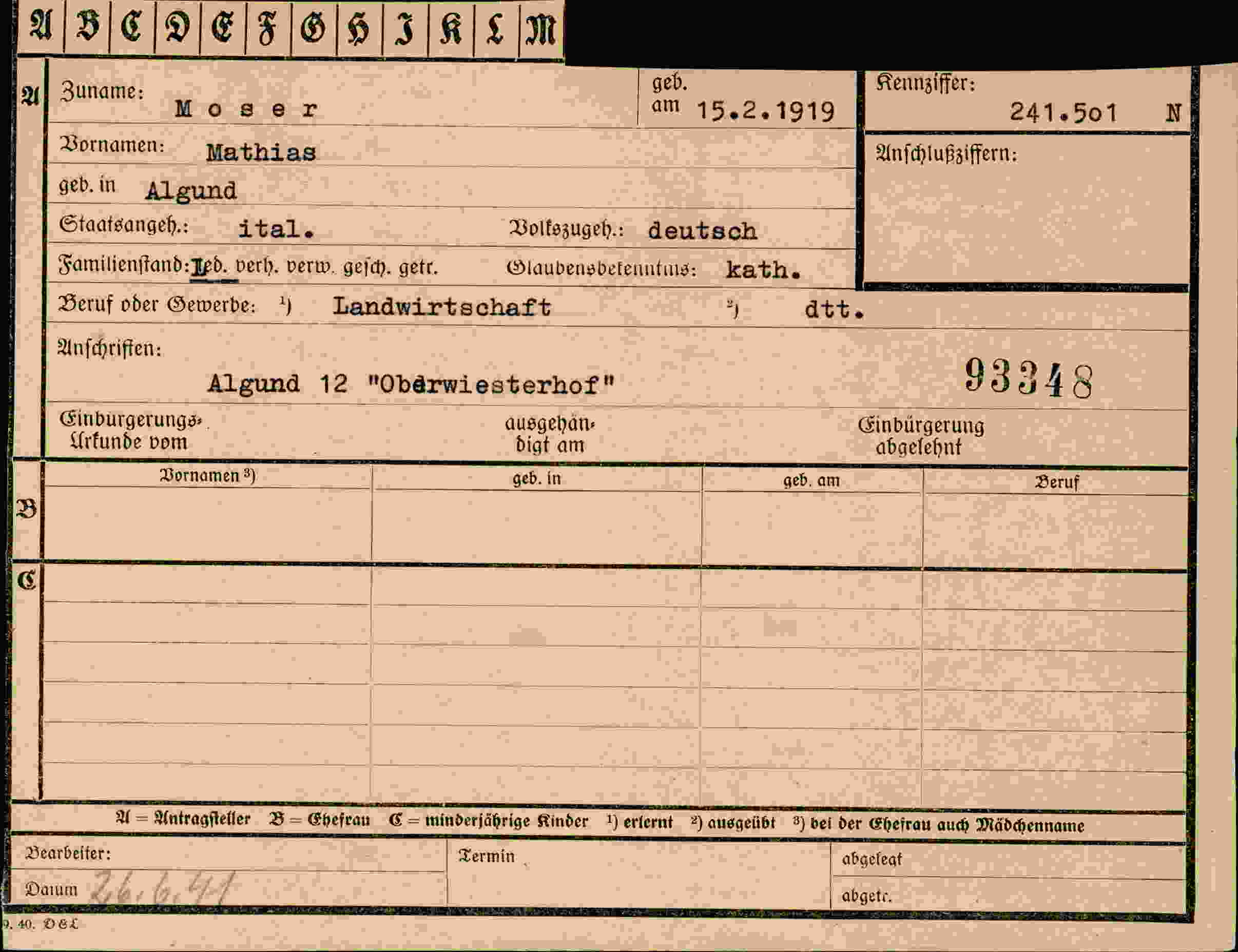 Vorderseite des Dokuments