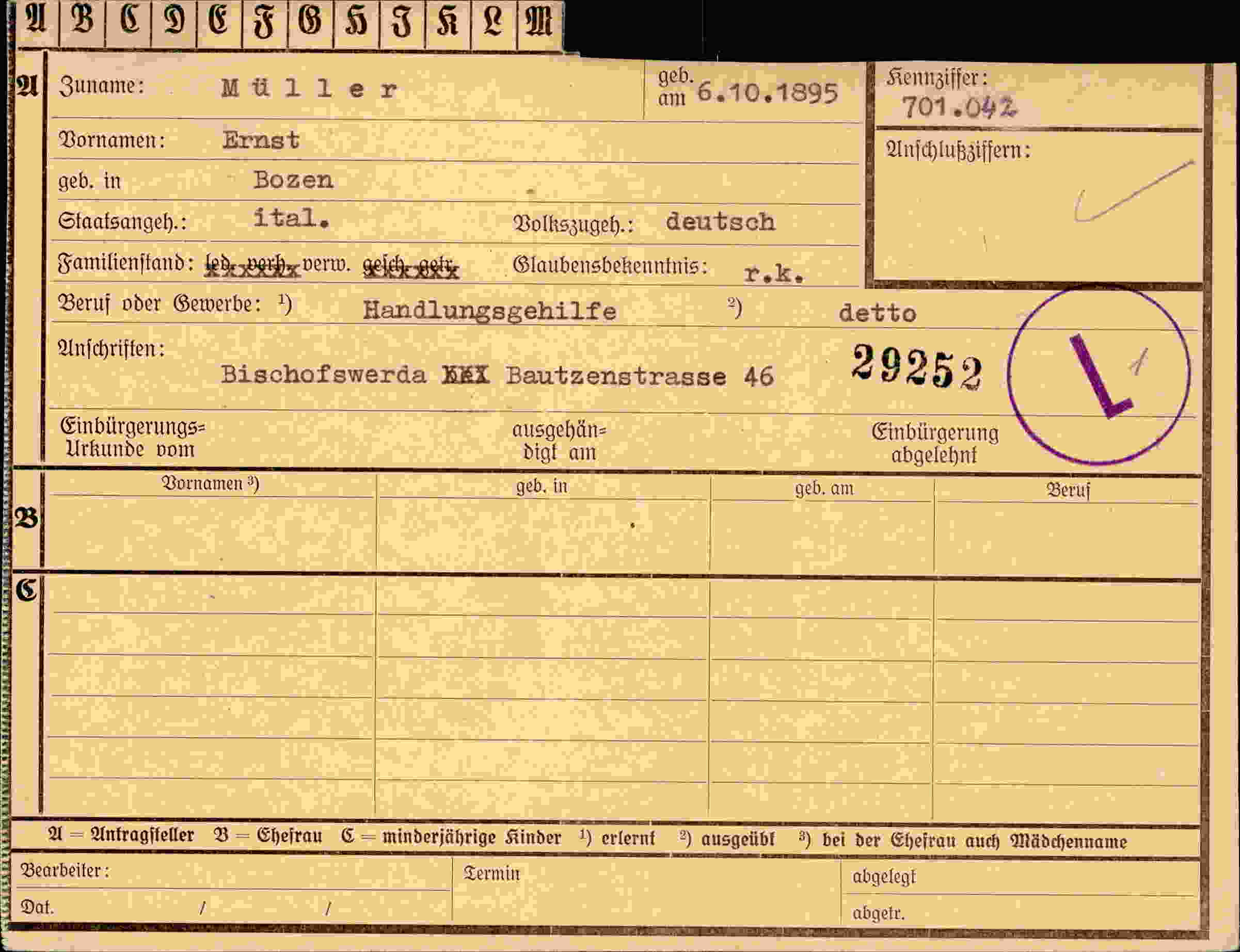 Dokument für Ernst Müller