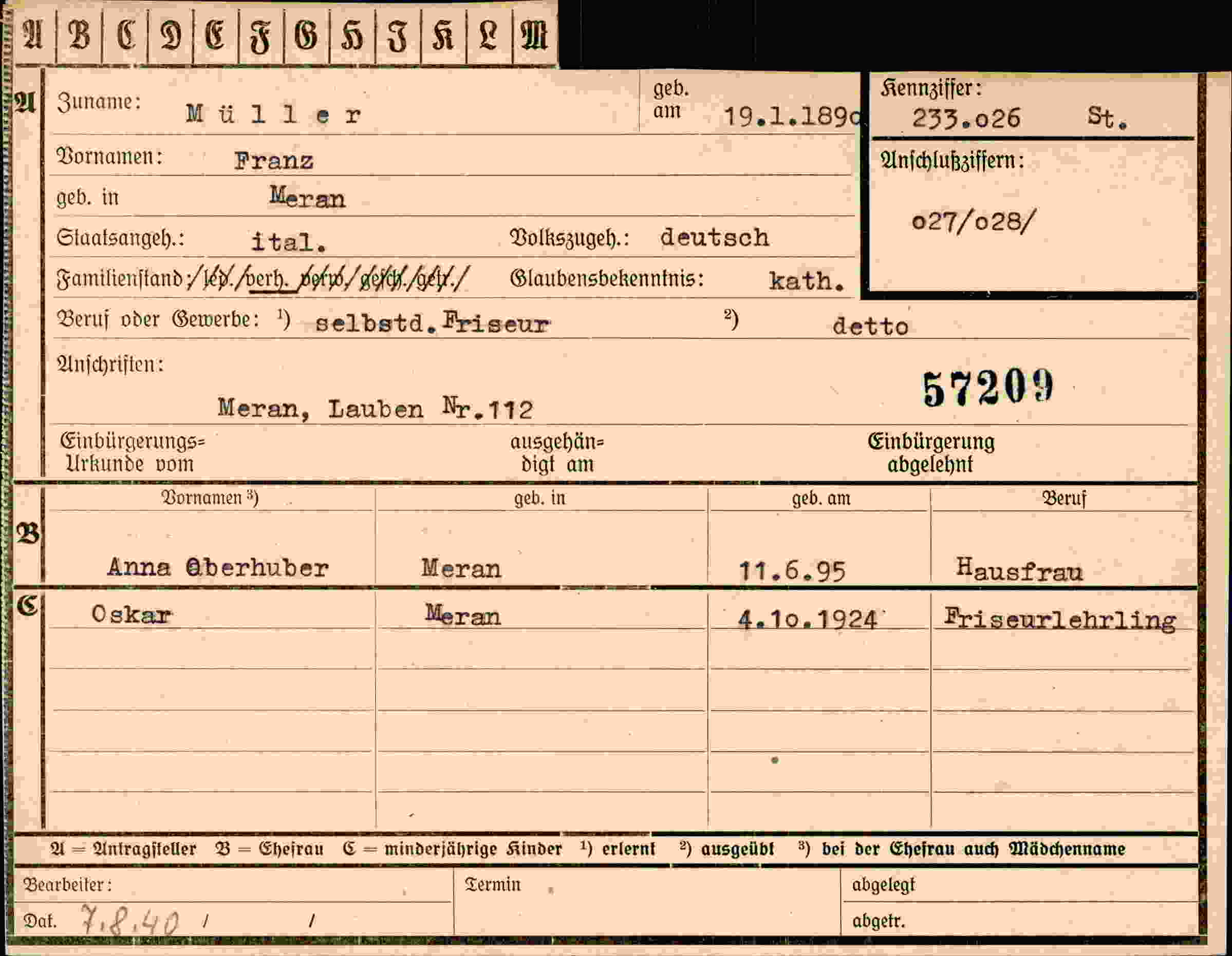 Dokument für Franz Müller