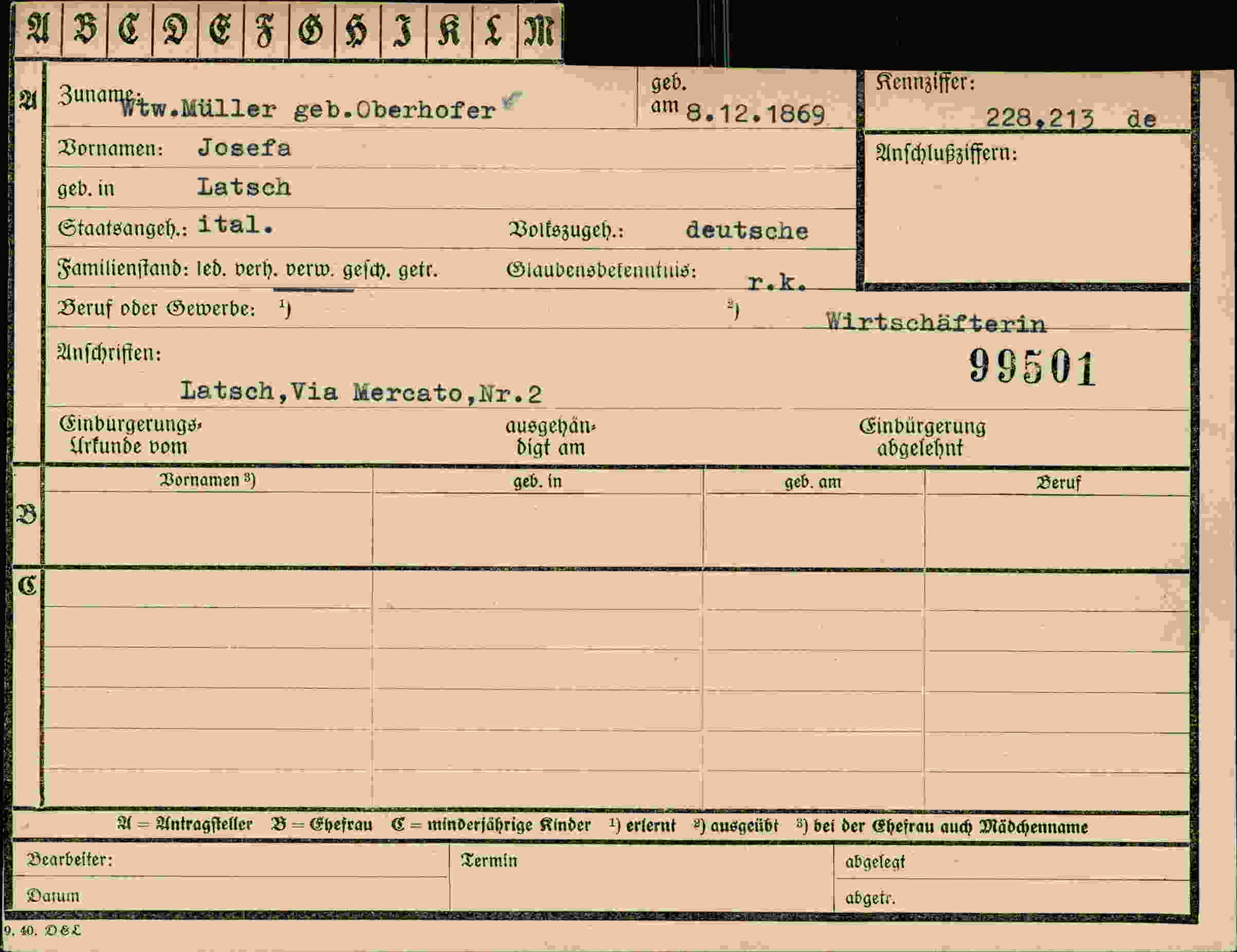 Dokument für Josefa Müller