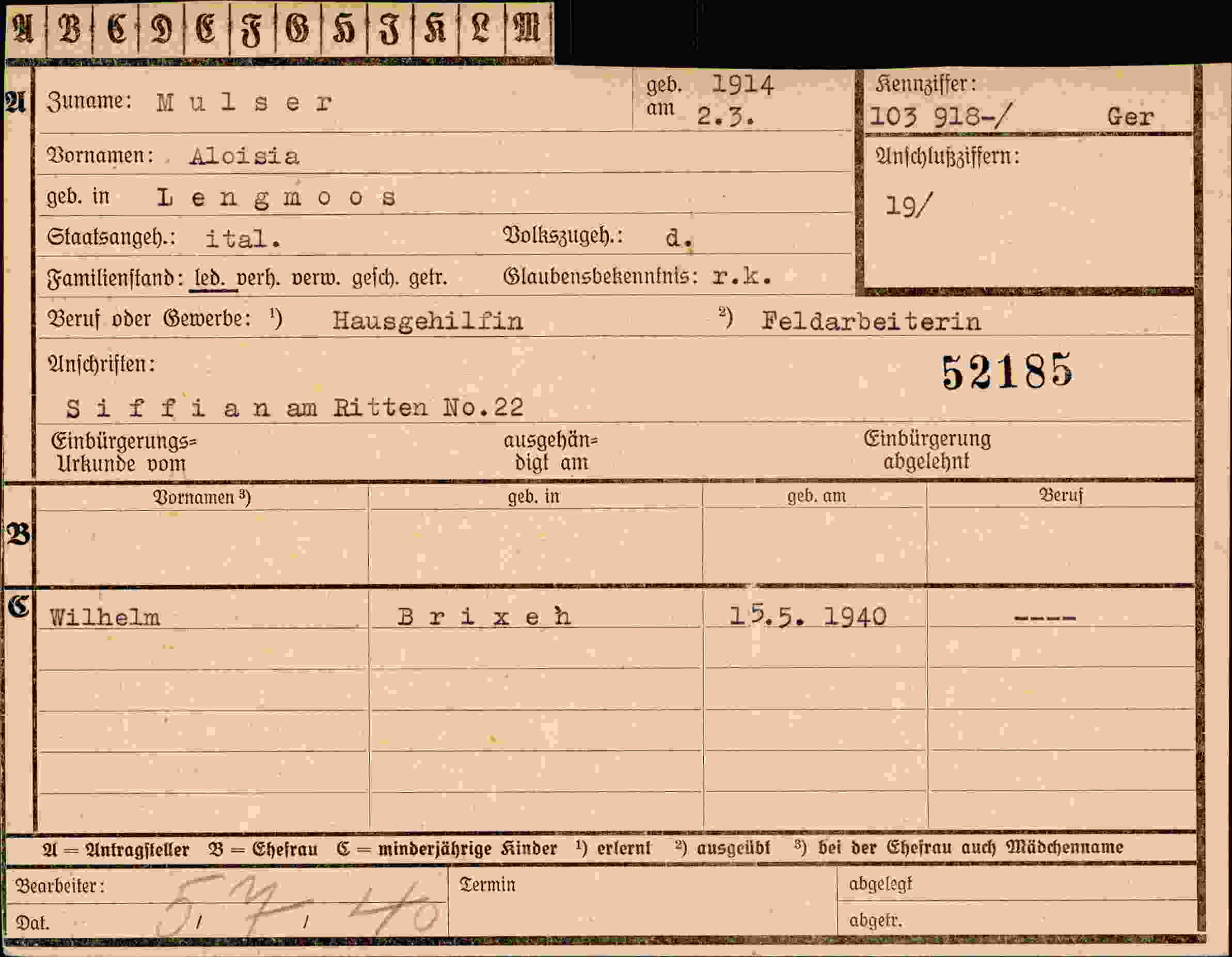 Dokument für Aloisia Mulser