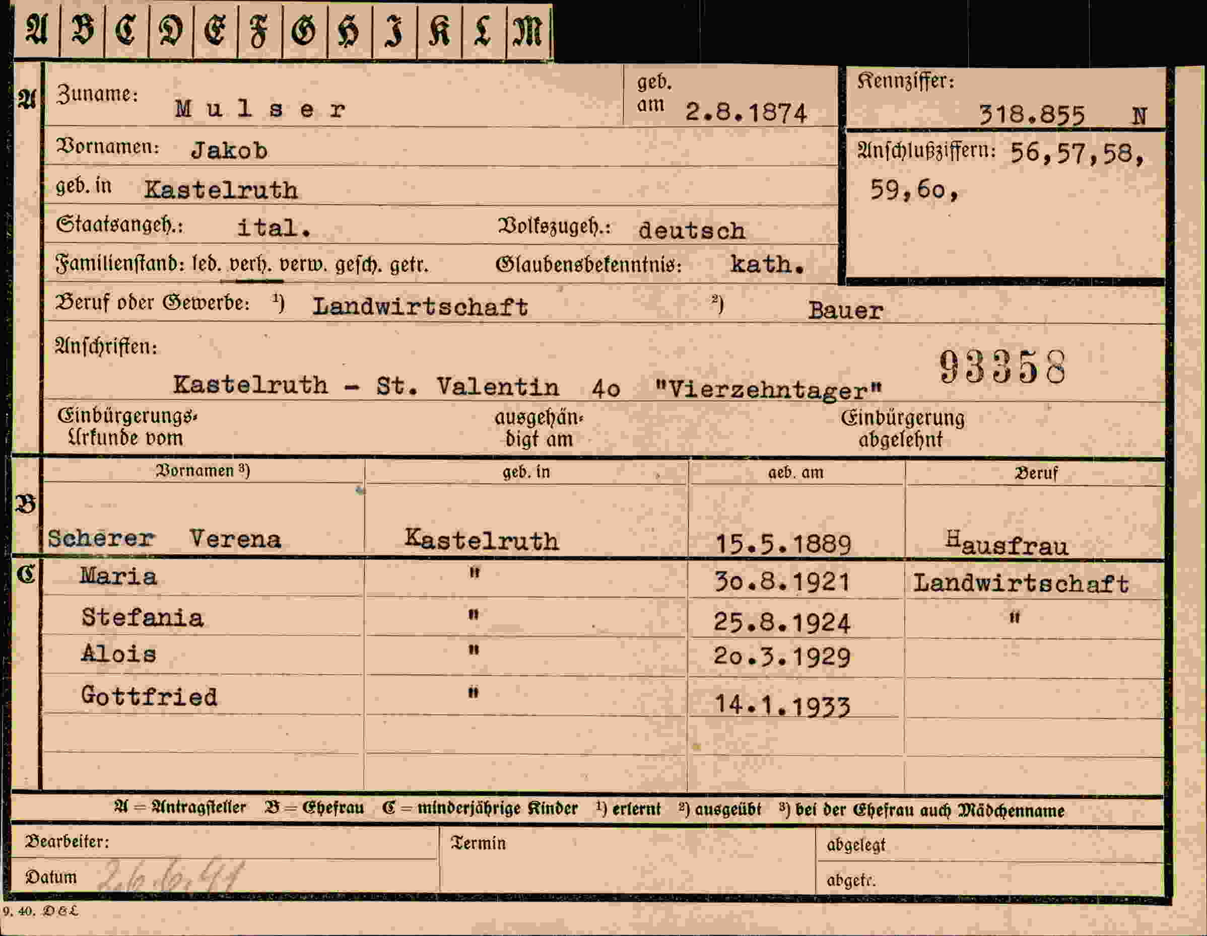 Dokument für Jakob Mulser
