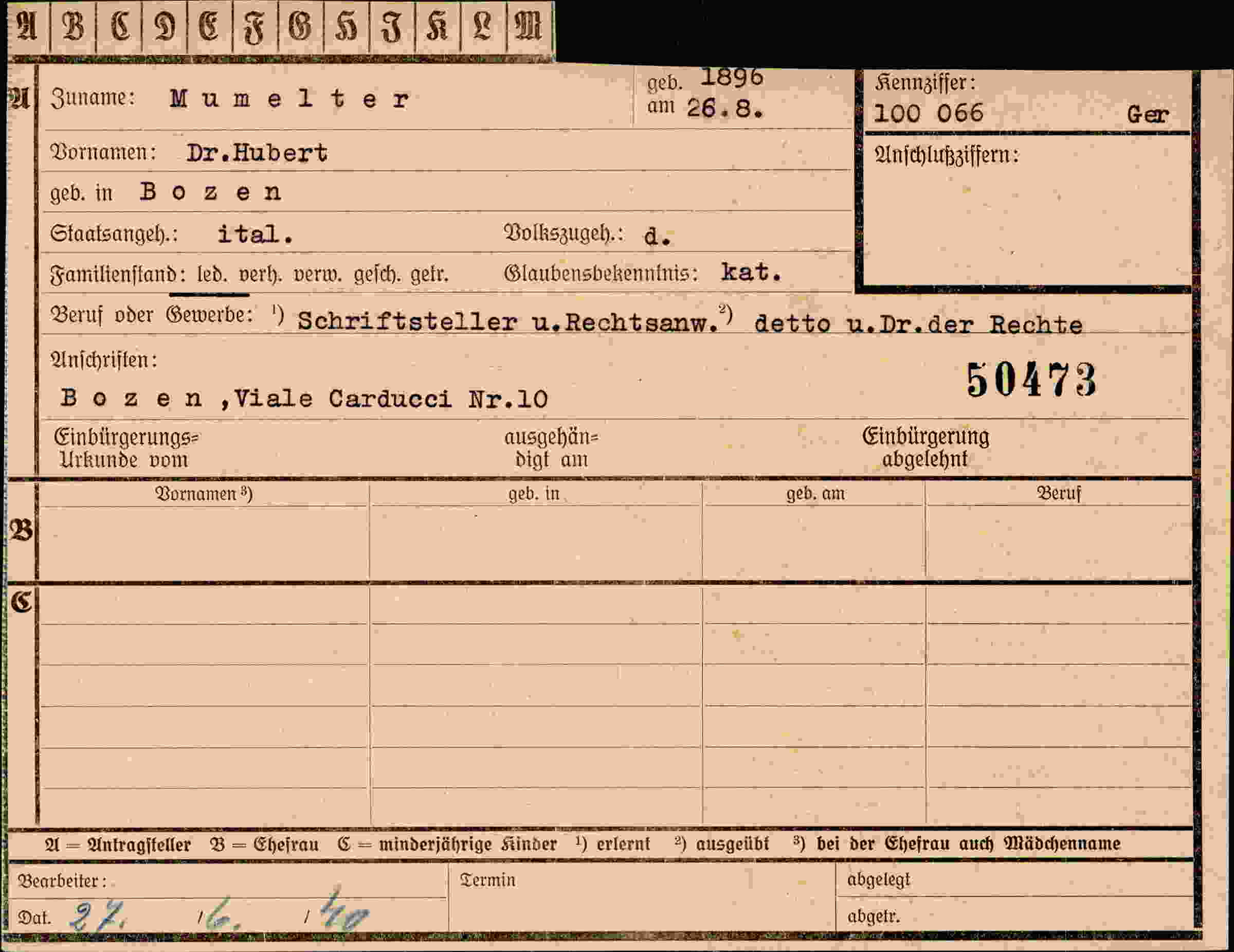 Dokument für Hubert Mumelter