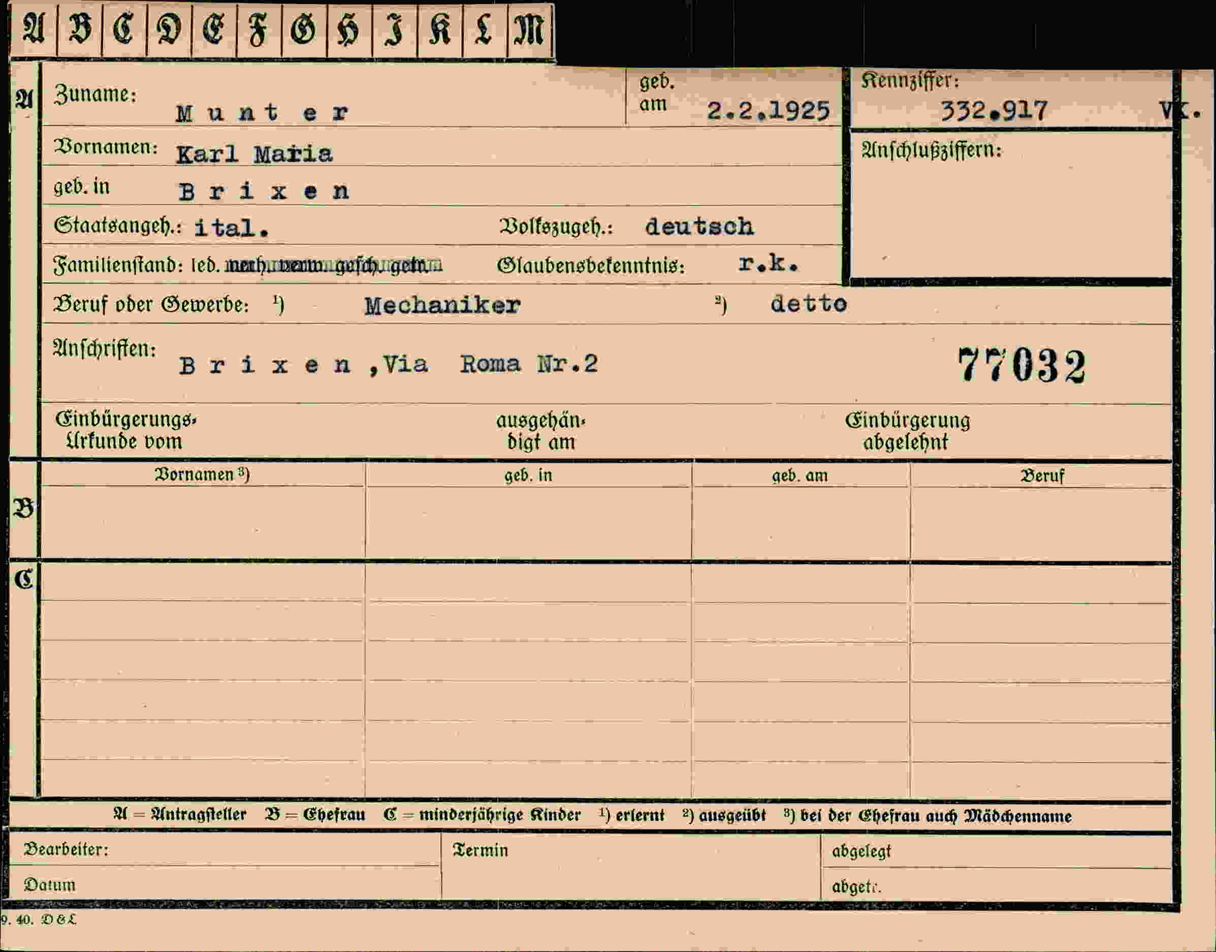 Vorderseite des Dokuments