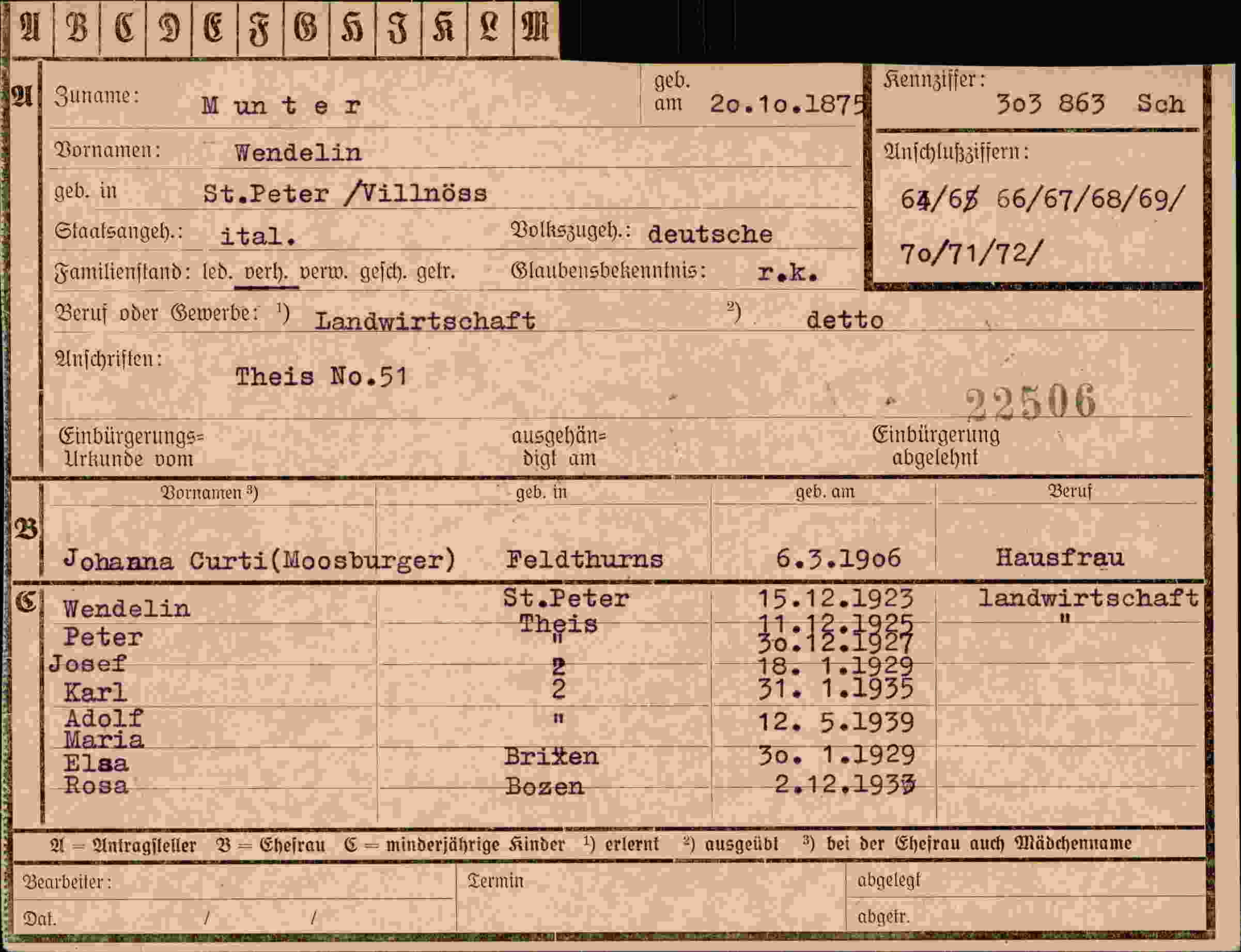 Dokument für Wendelin Munter