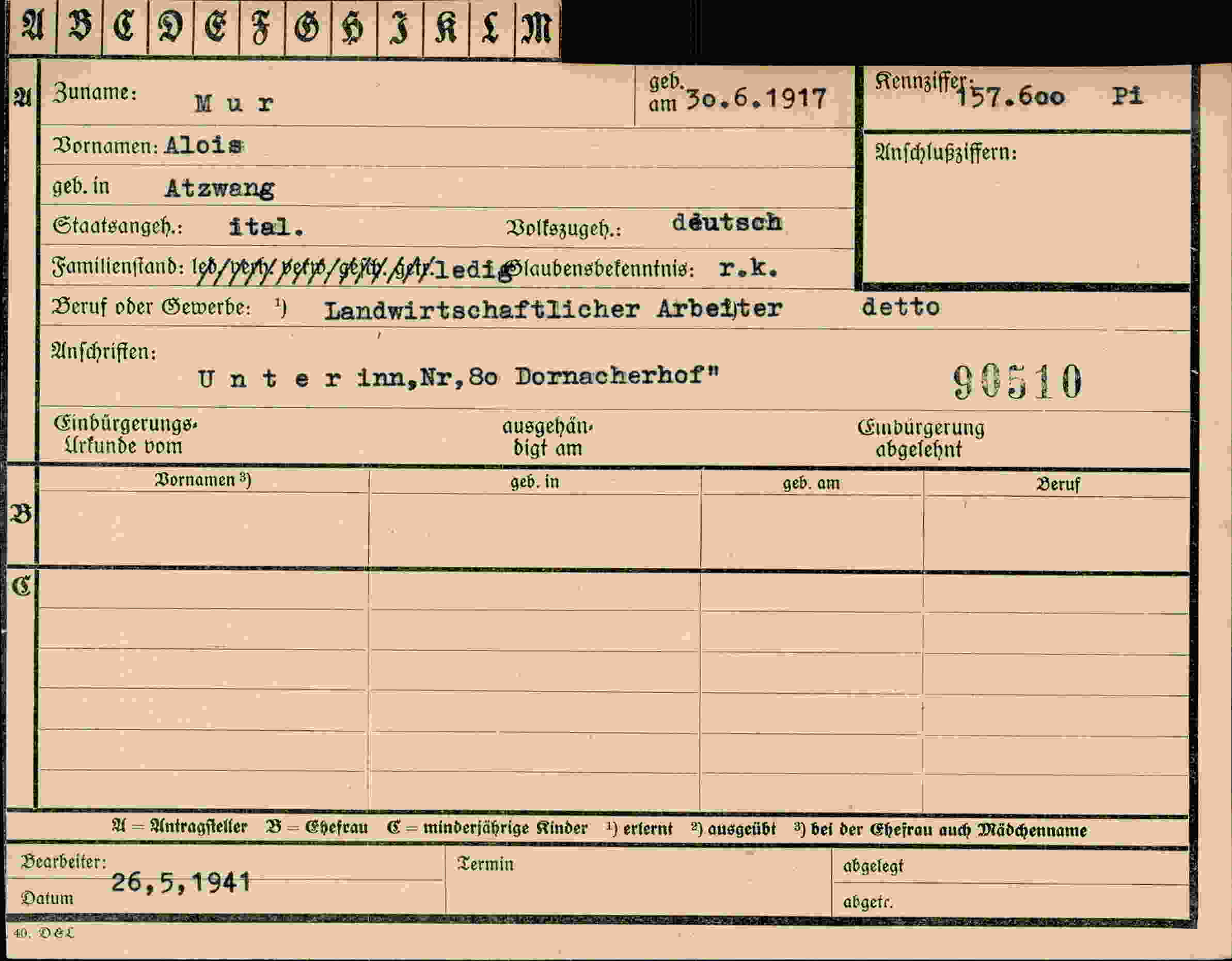 Dokument für Alois Mur