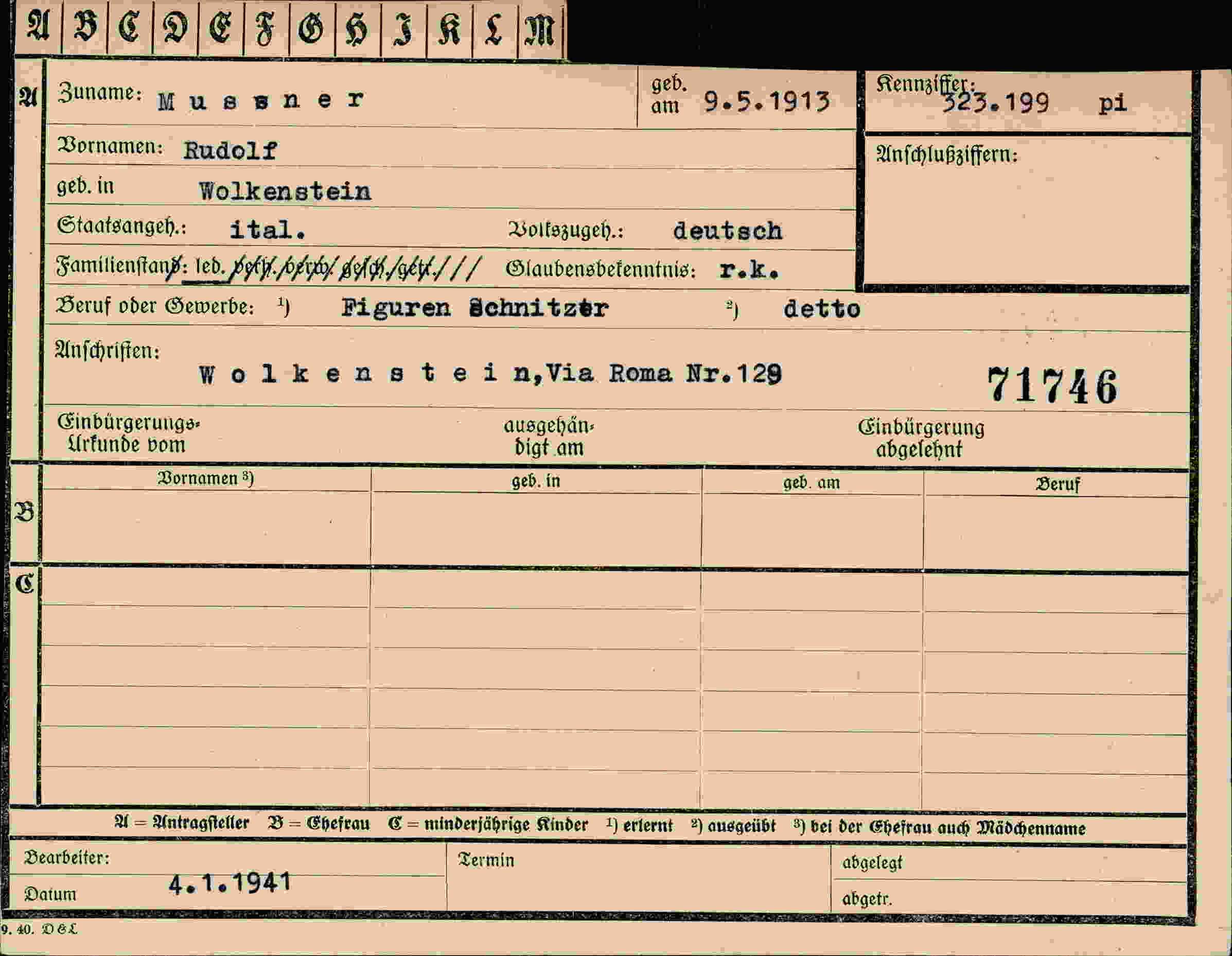 Dokument für Rudolf Mussner