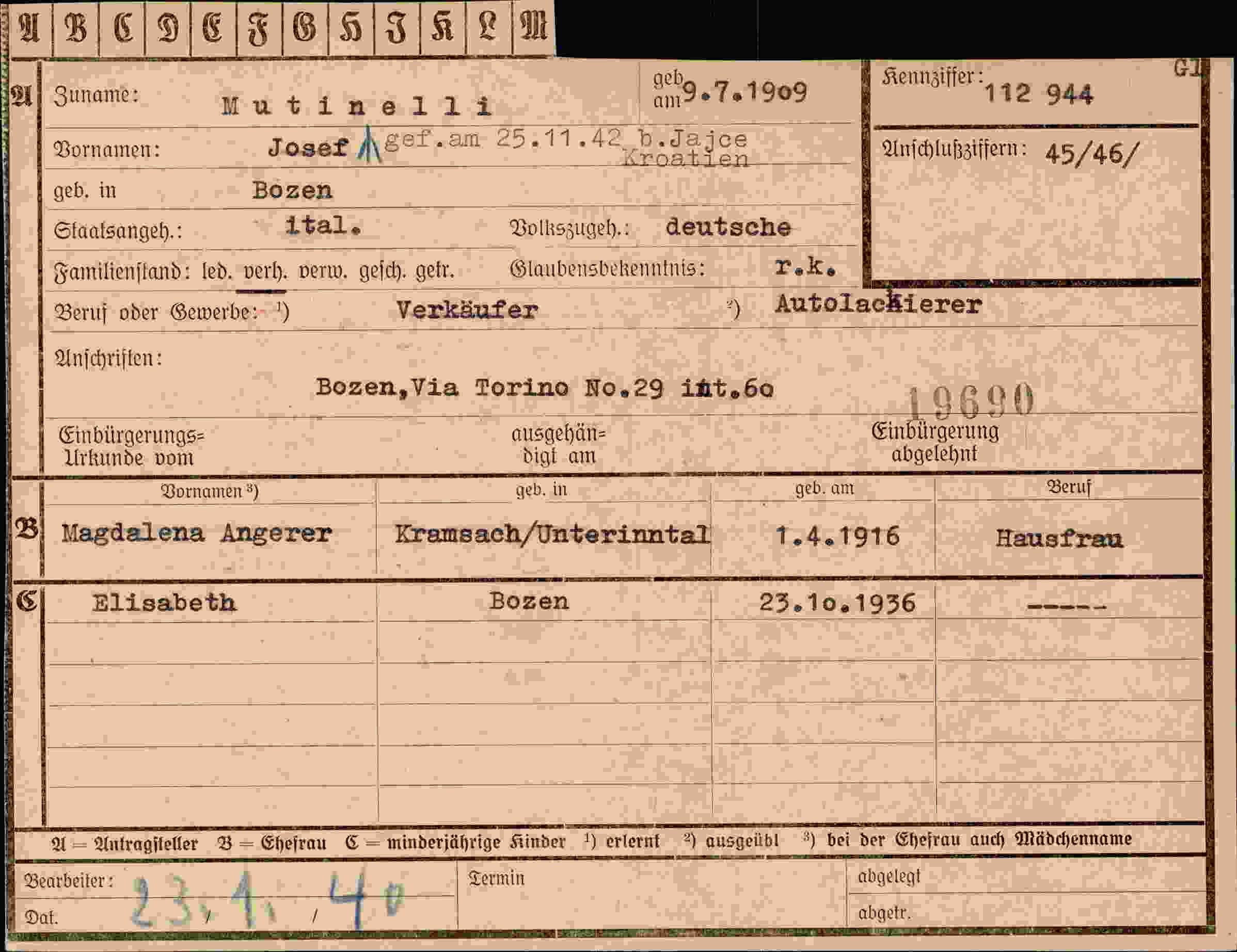 Dokument für Josef Mutinelli
