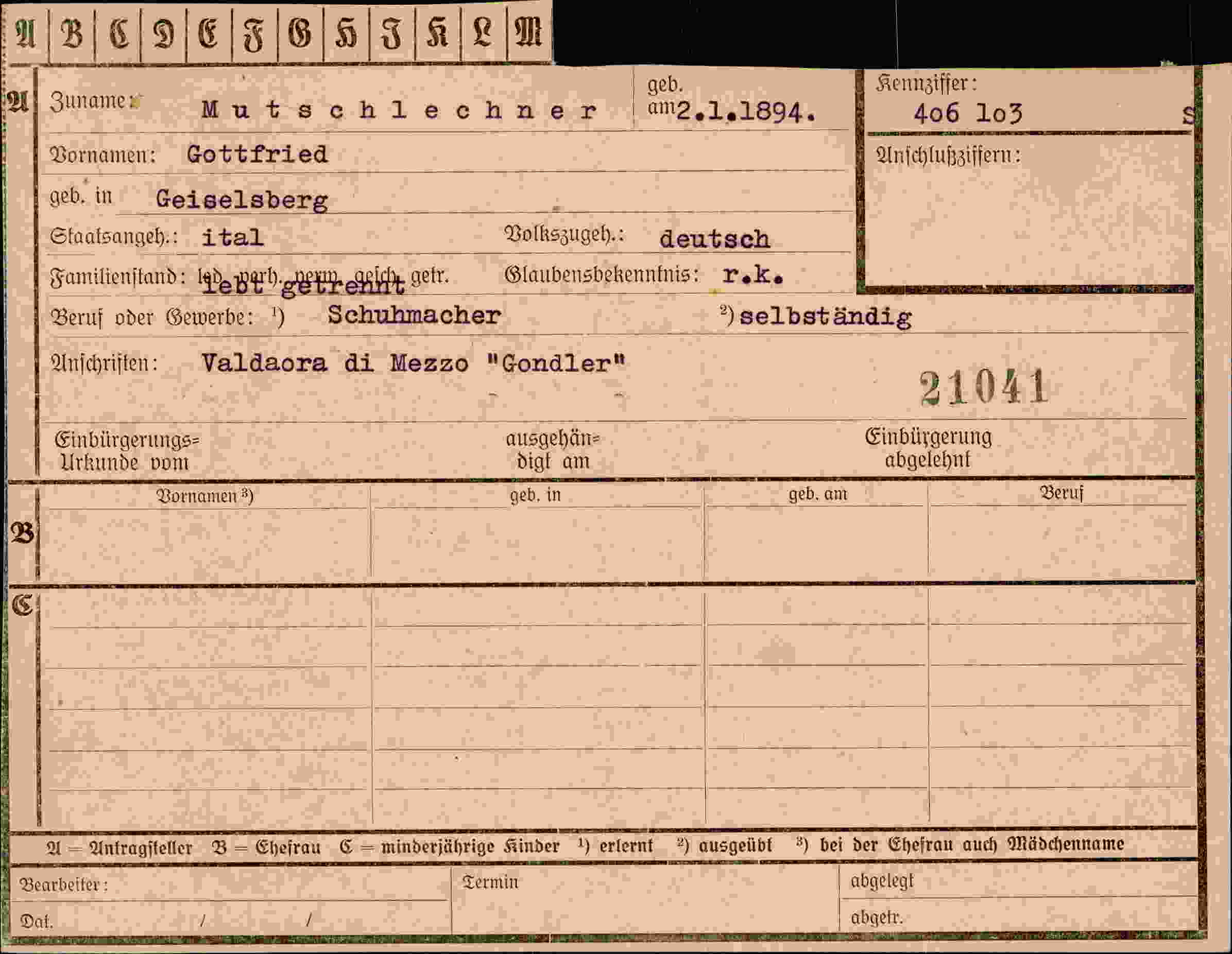Dokument für Gottfried Mutschlechner