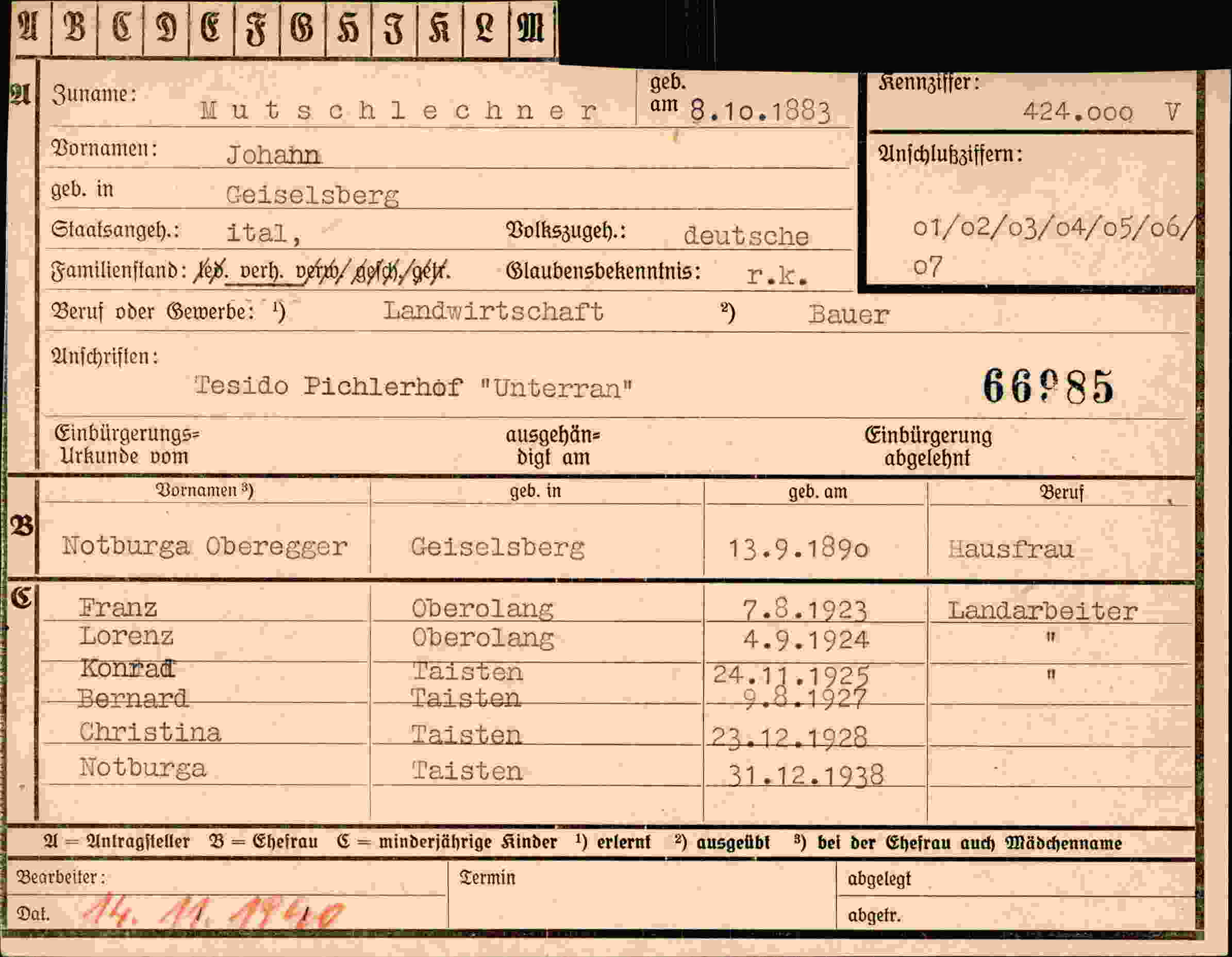 Vorderseite des Dokuments