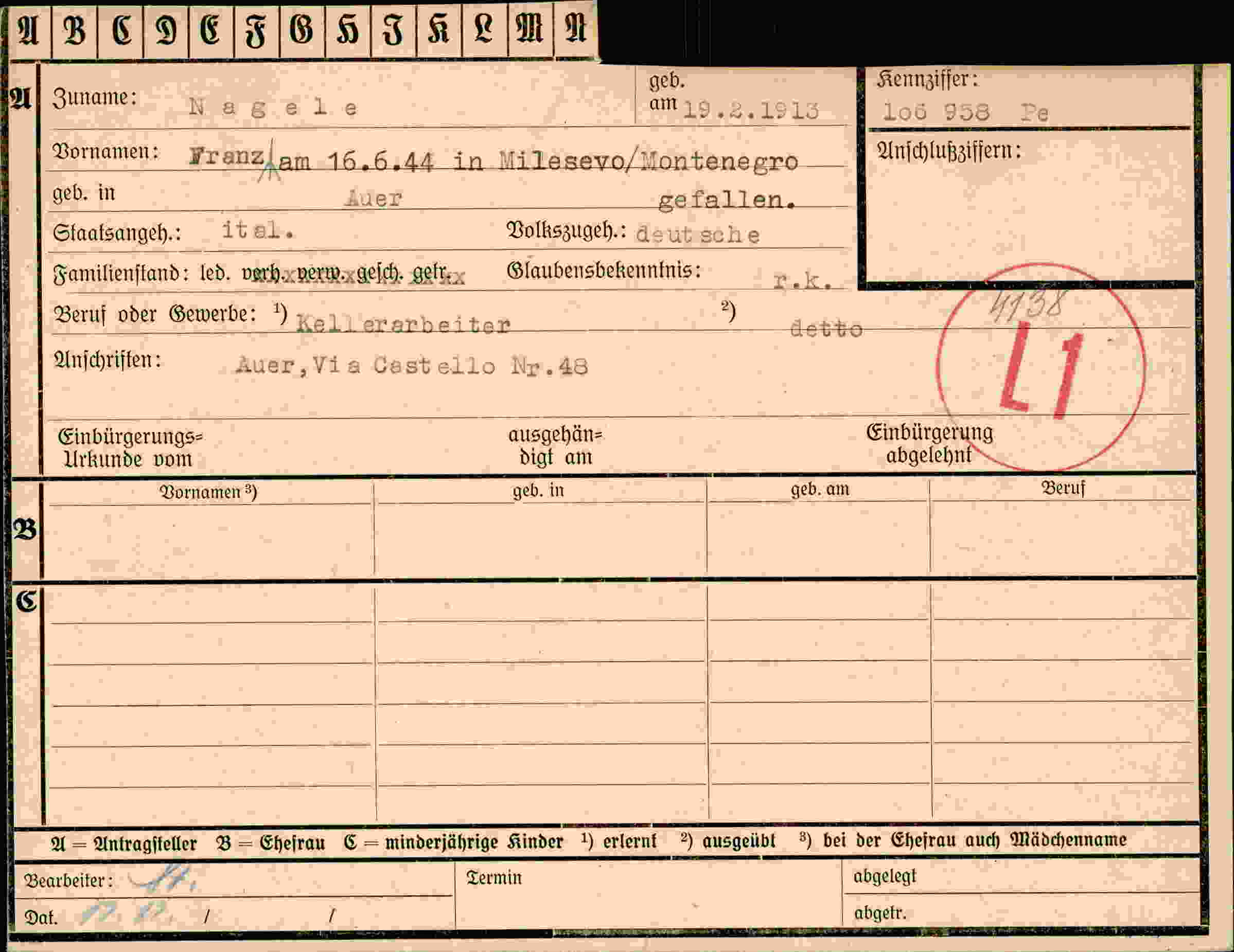 Dokument für Franz Nagele