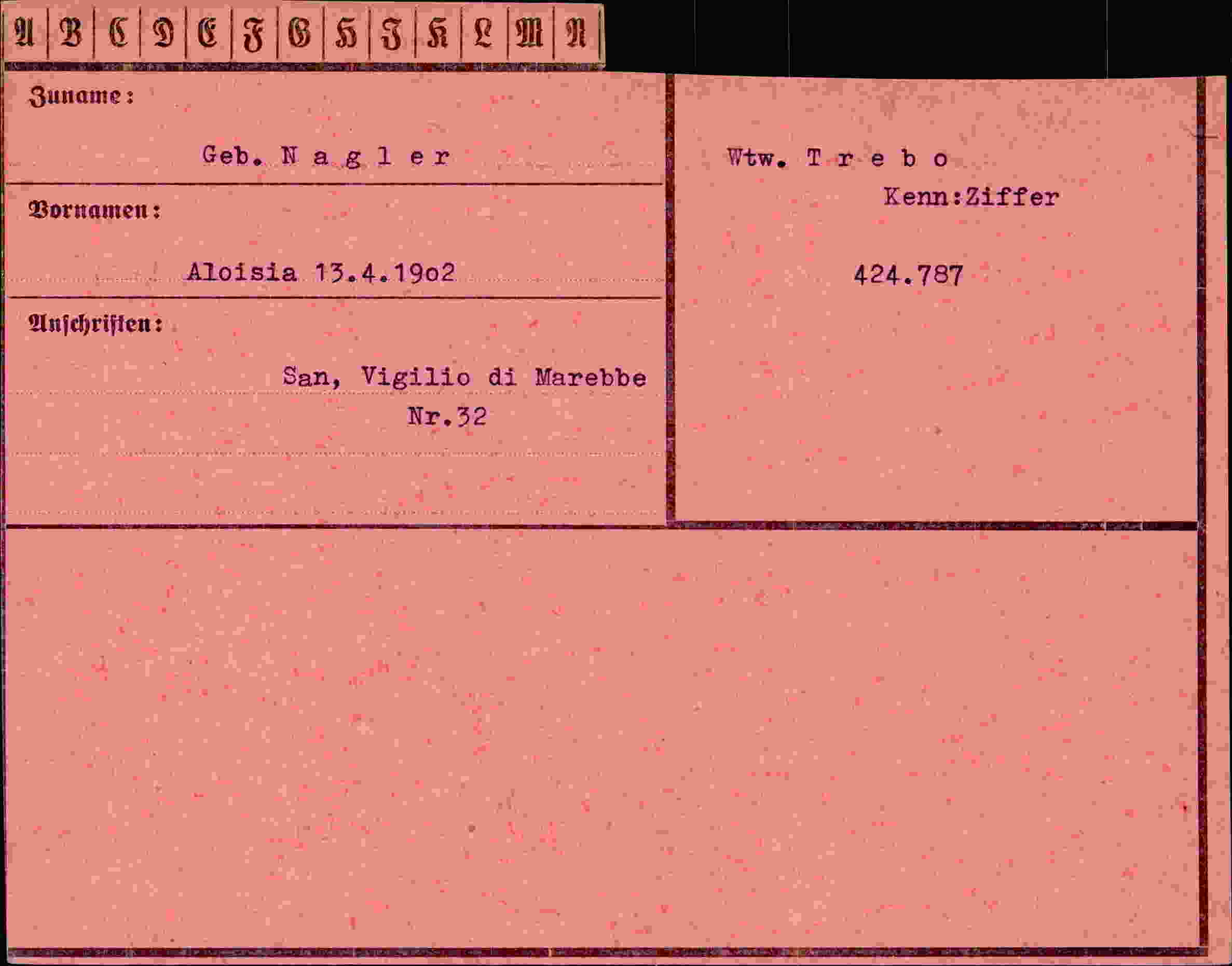 Dokument für Aloisia Nagler