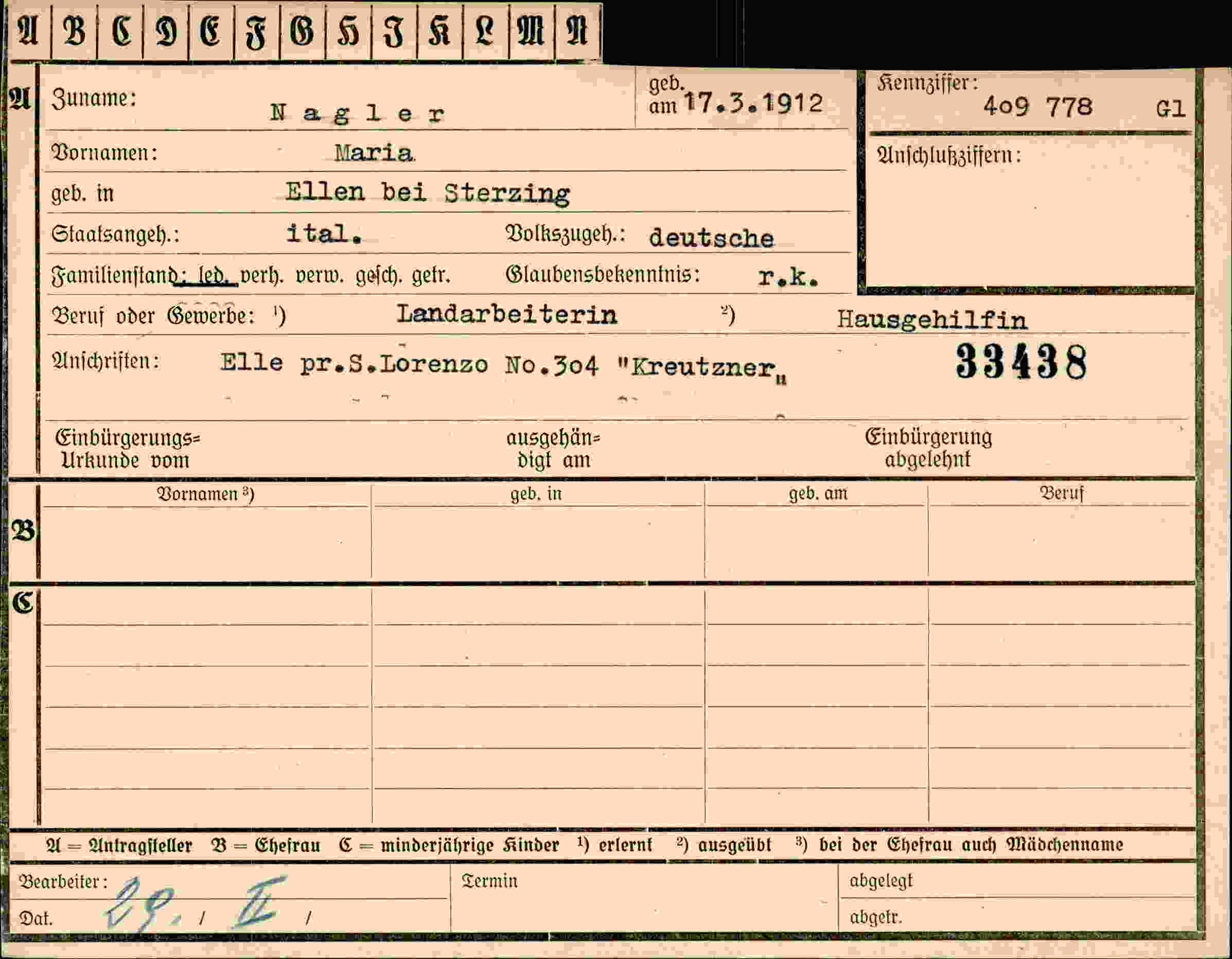 Dokument für Maria Nagler