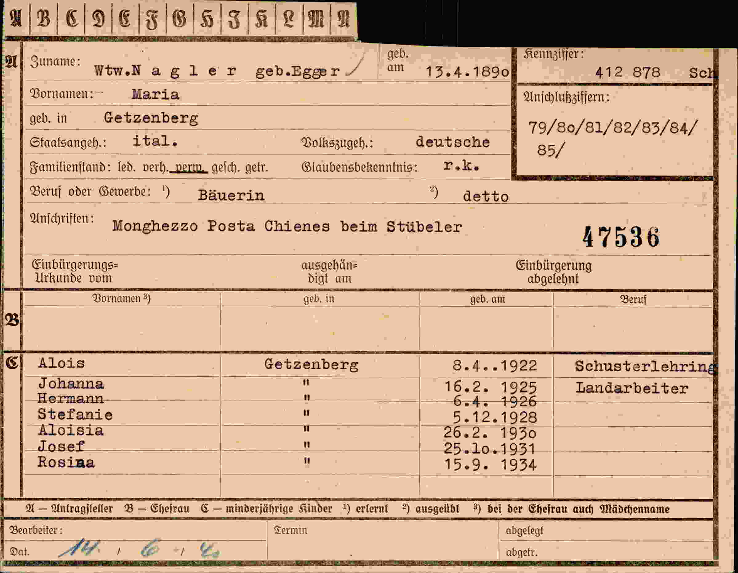 Dokument für Maria Nagler