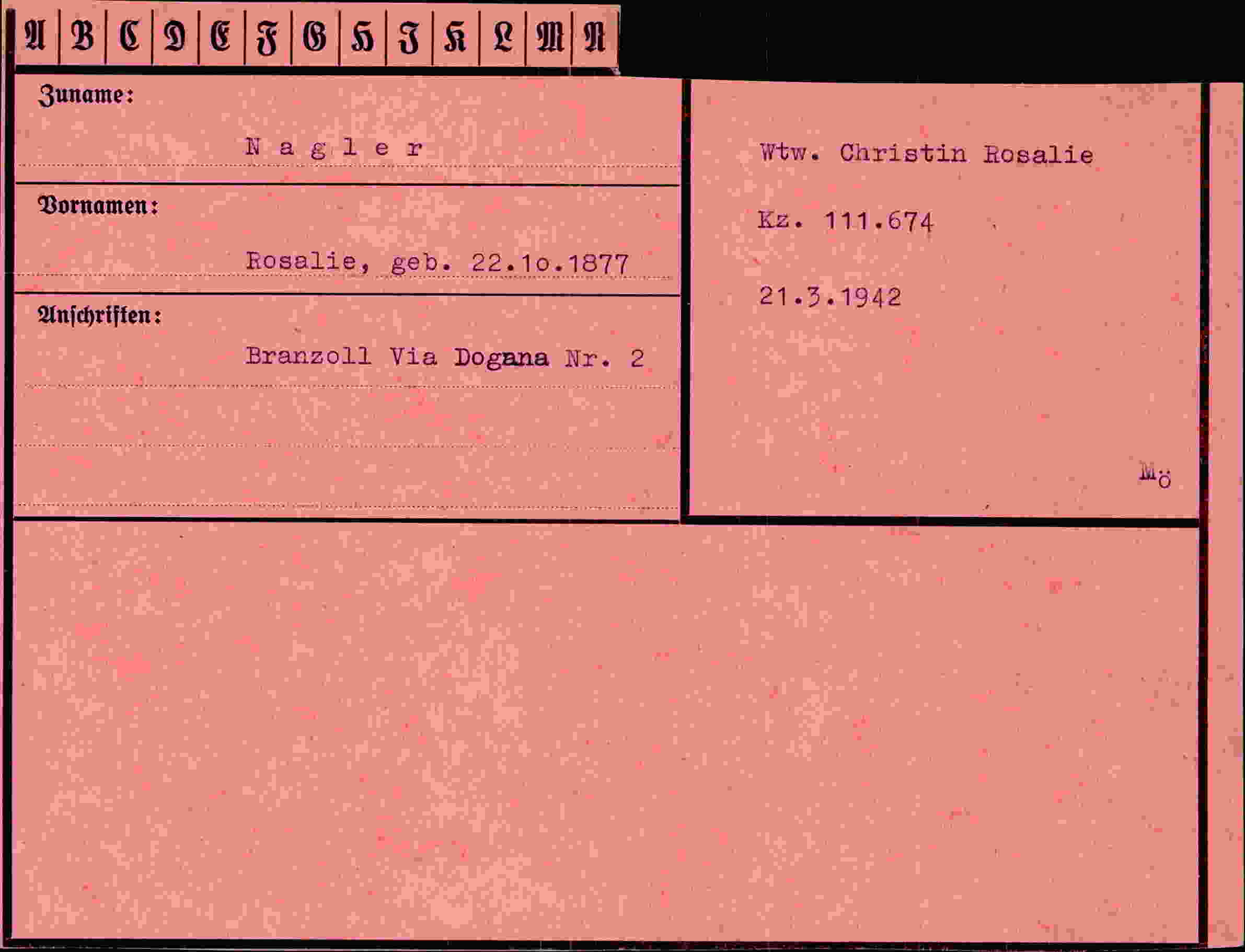 Dokument für Rosalie Nagler