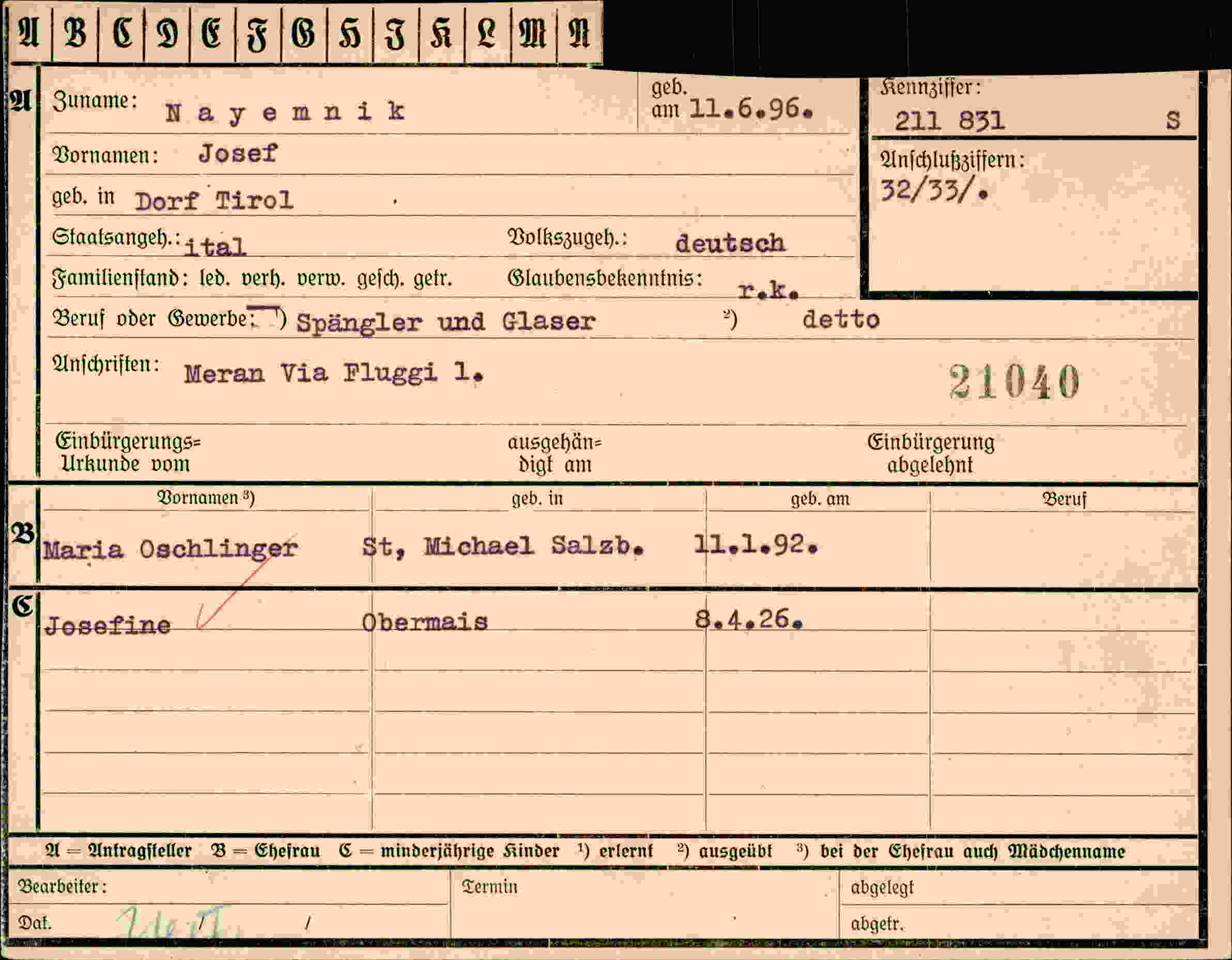 Dokument für Josef Nayemnik