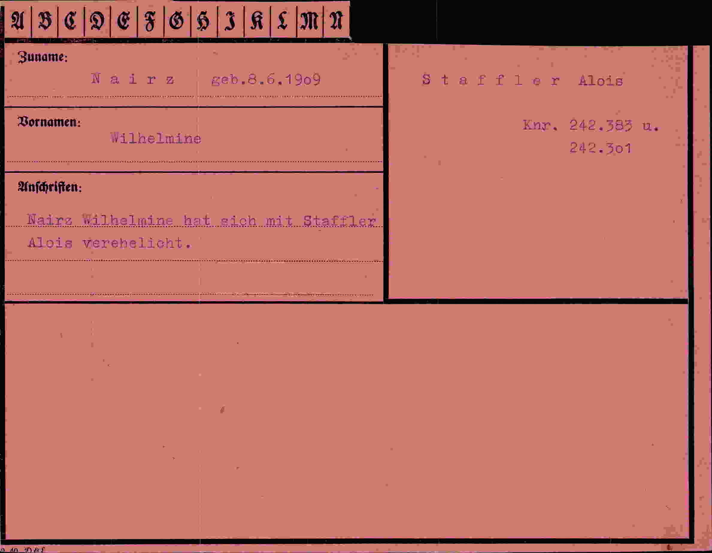 Dokument für Wilhelmine Nairz