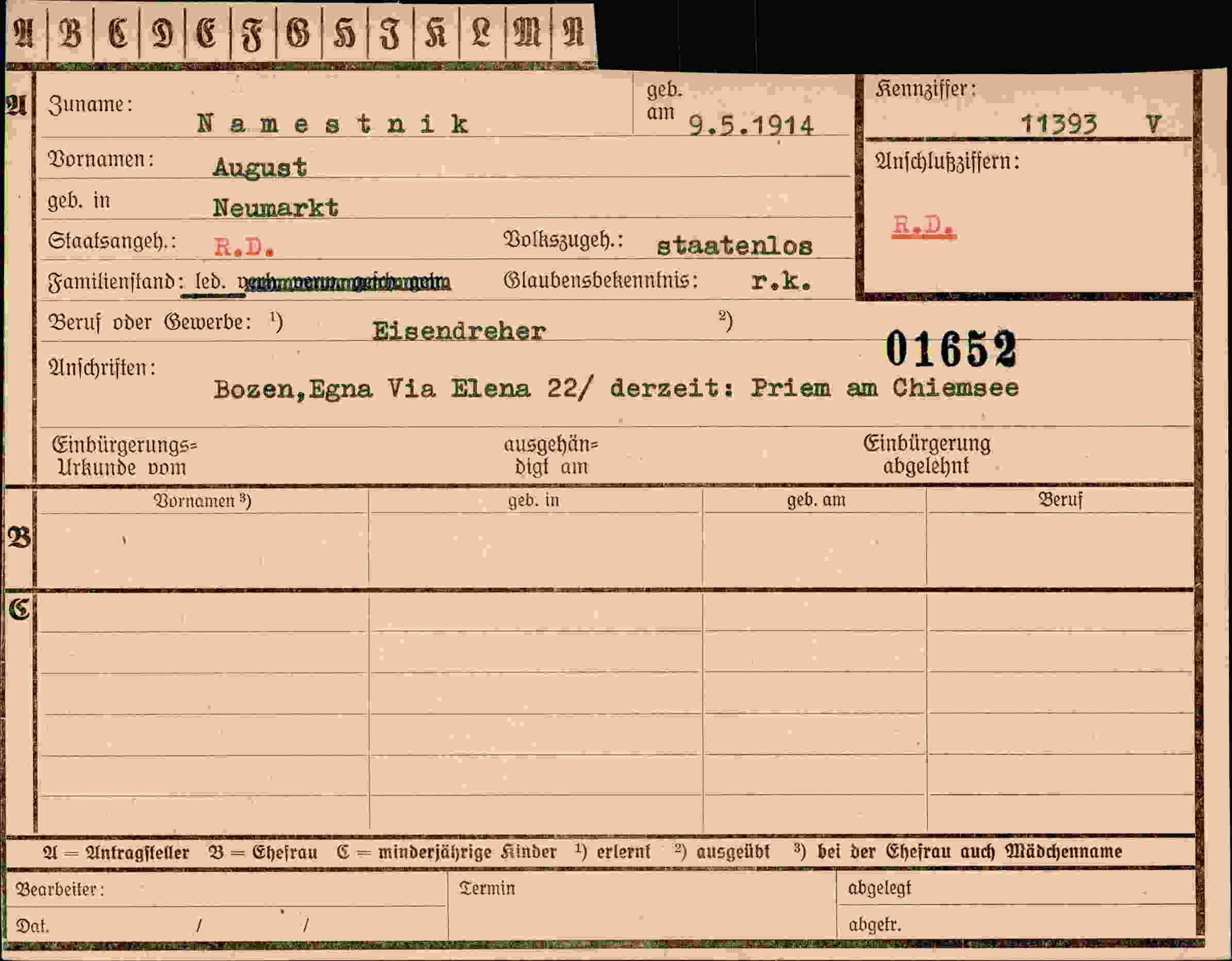 Dokument für August Namestnik