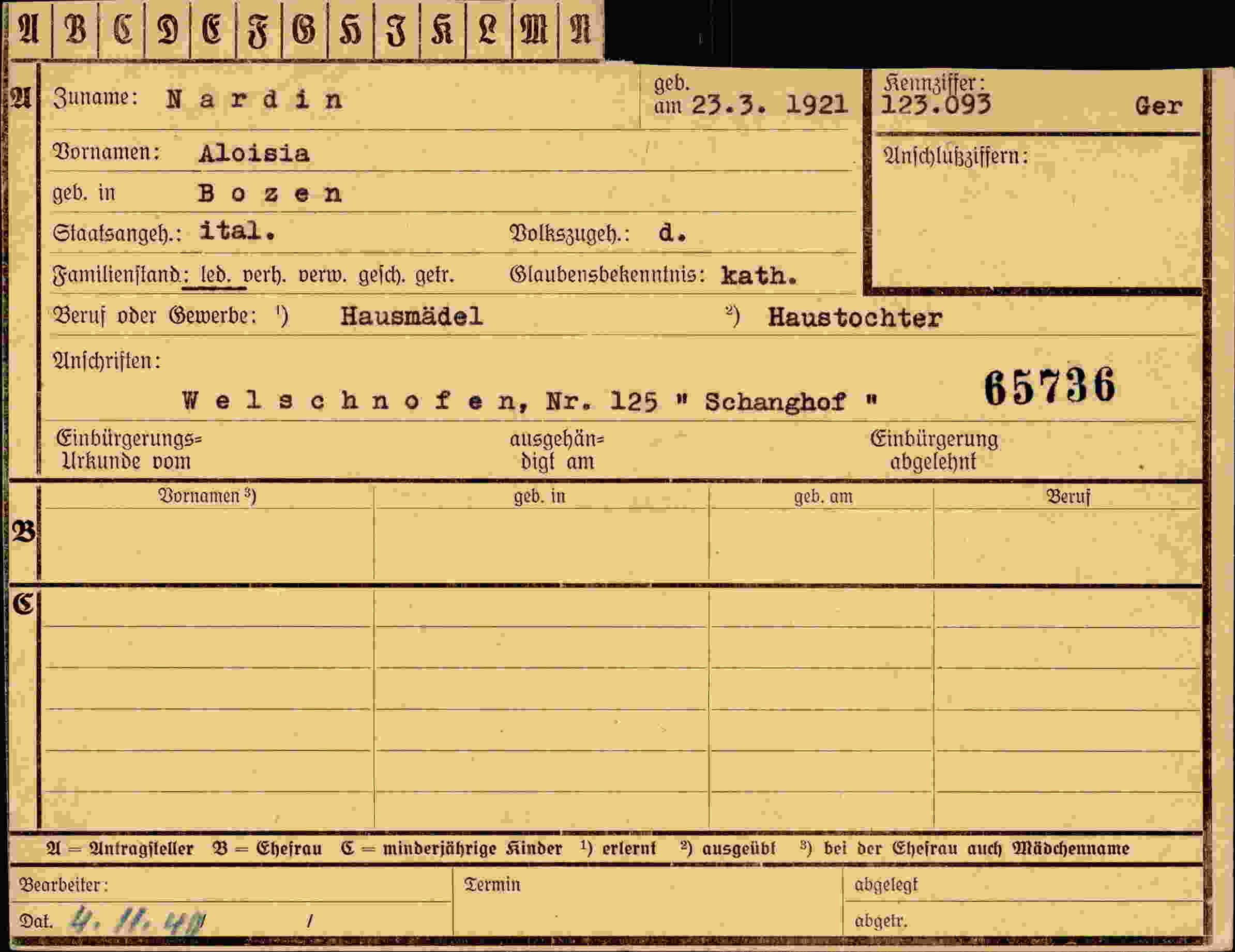Dokument für Aloisia Nardin