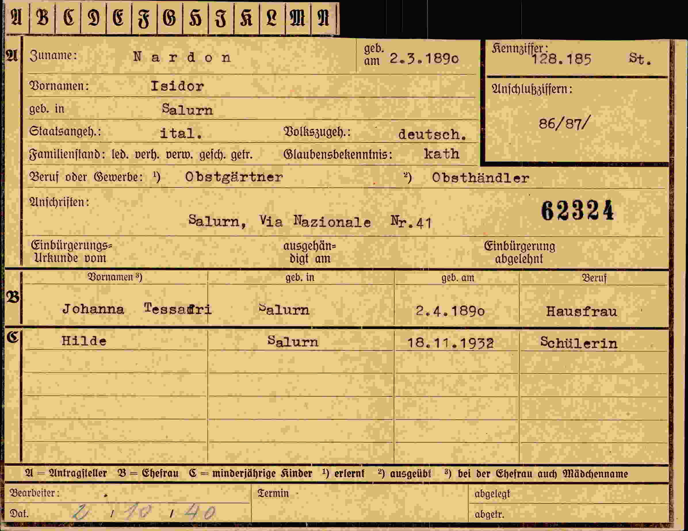 Dokument für Isidor Nardon