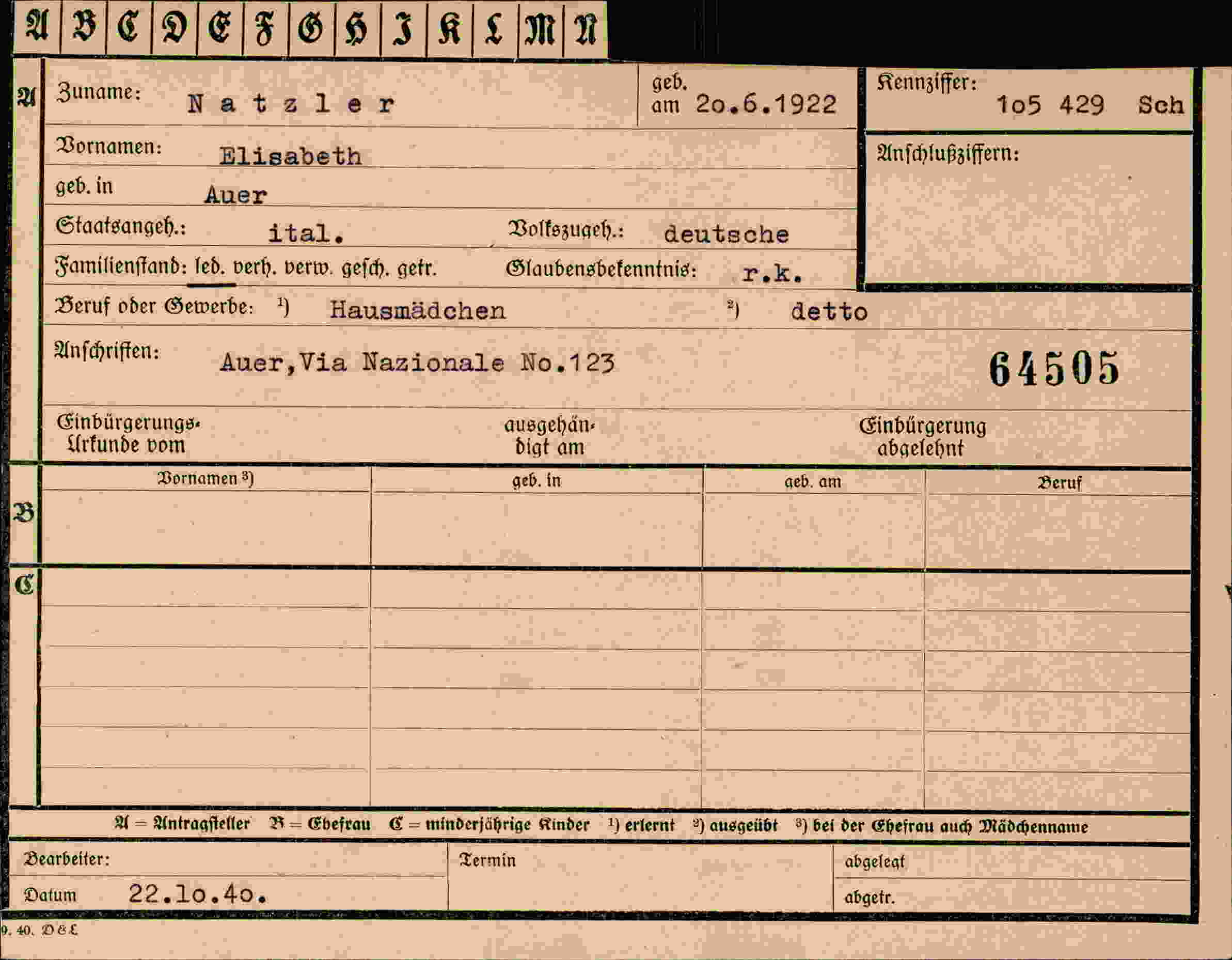 Vorderseite des Dokuments