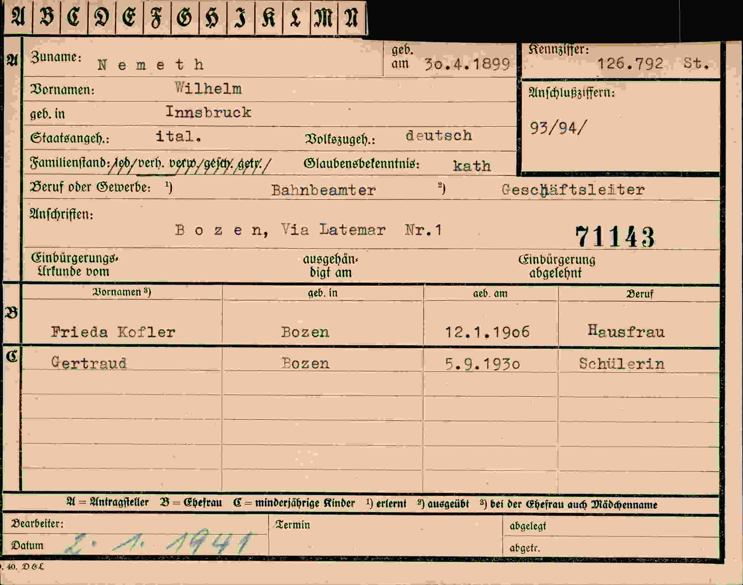 Dokument für Wilhelm Nemeth