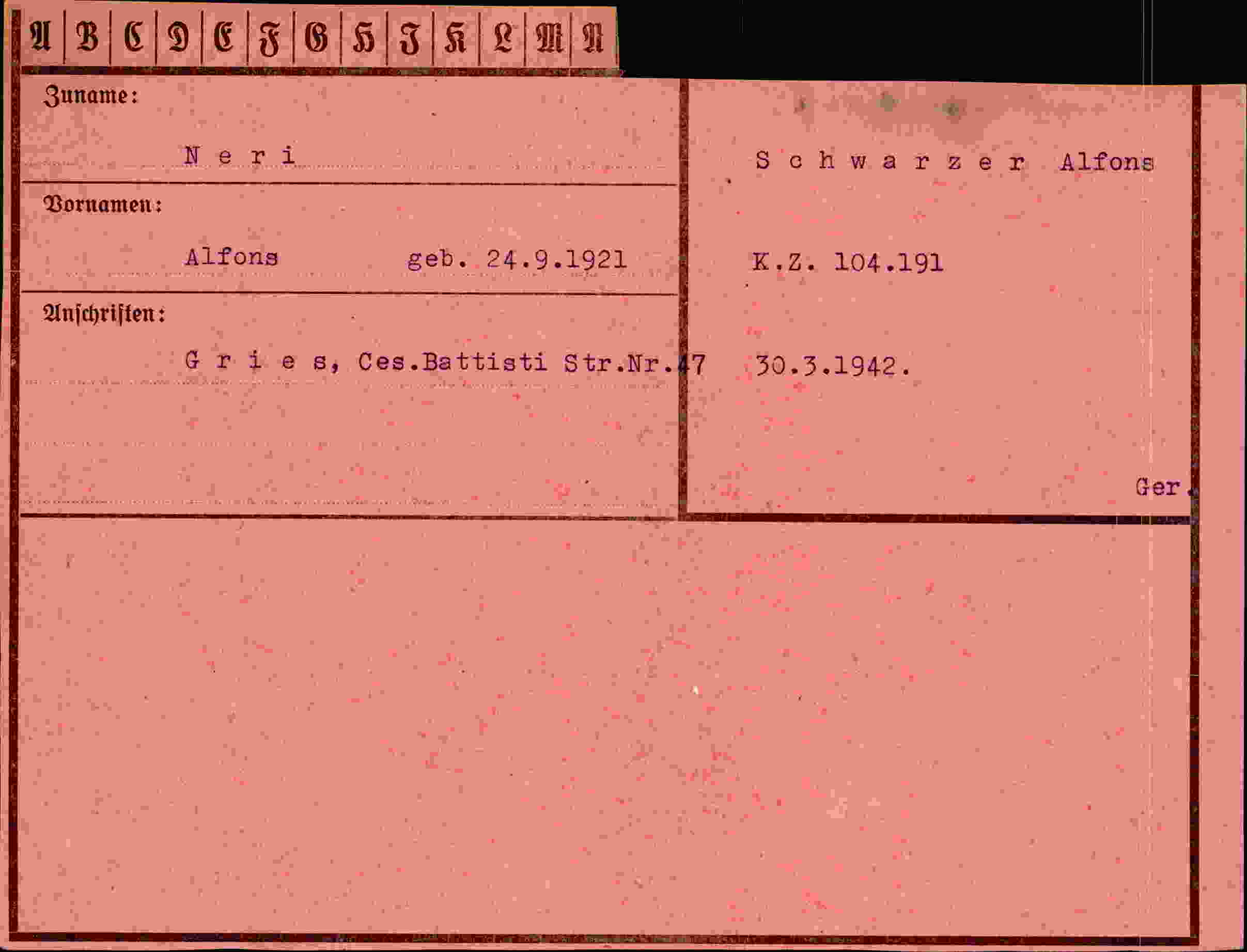 Dokument für Alfons Neri