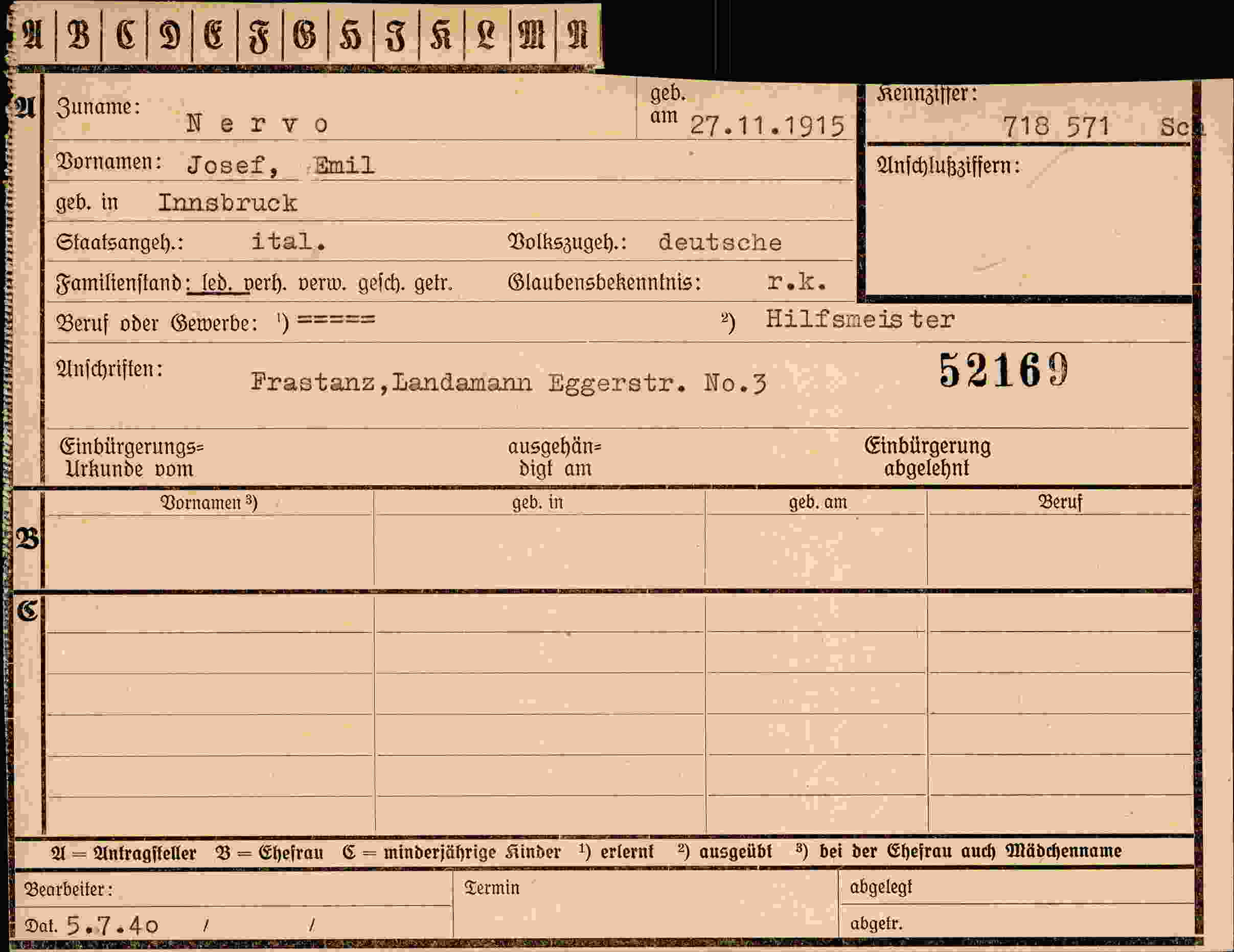 Dokument für Josef Emil Nervo