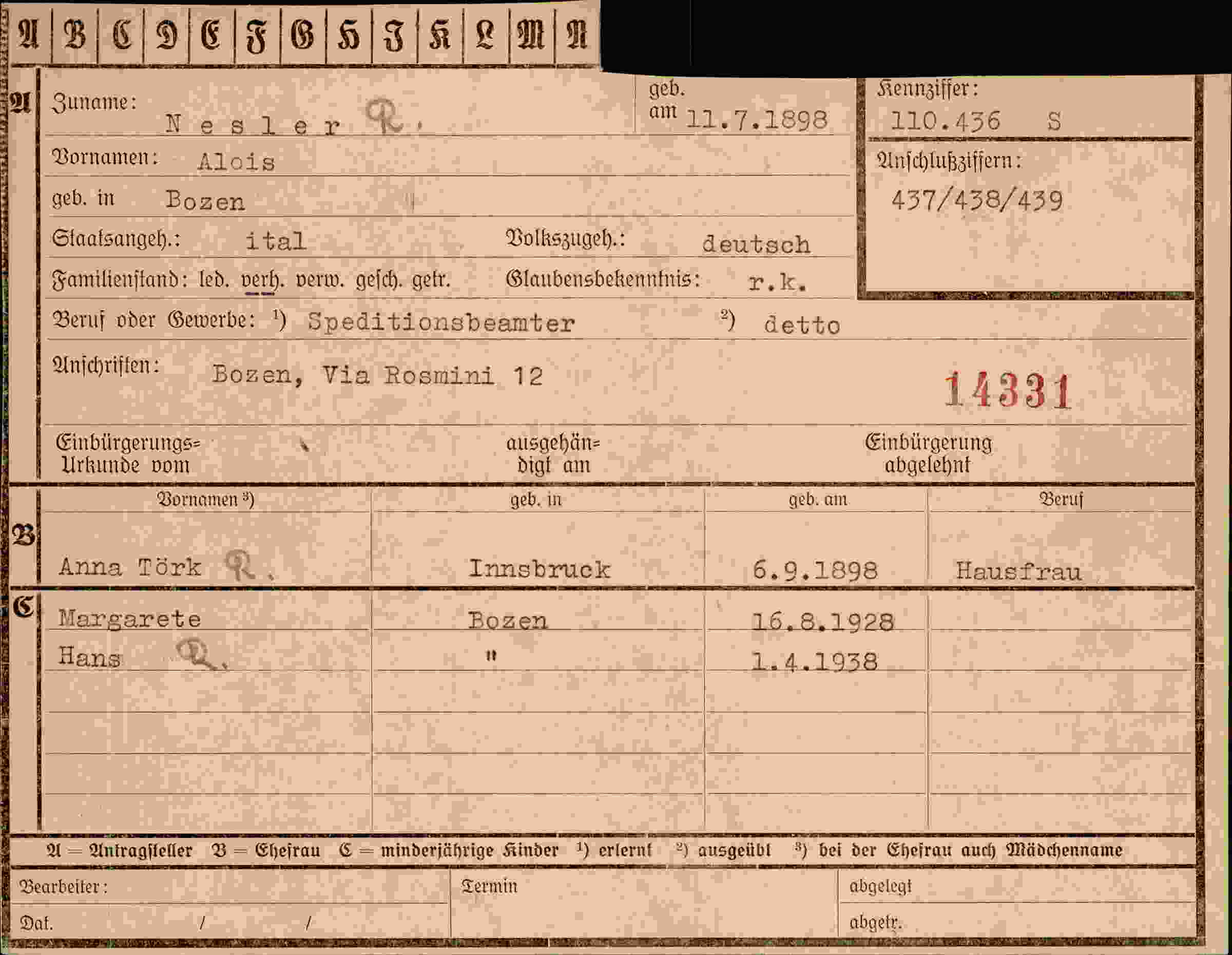 Vorderseite des Dokuments