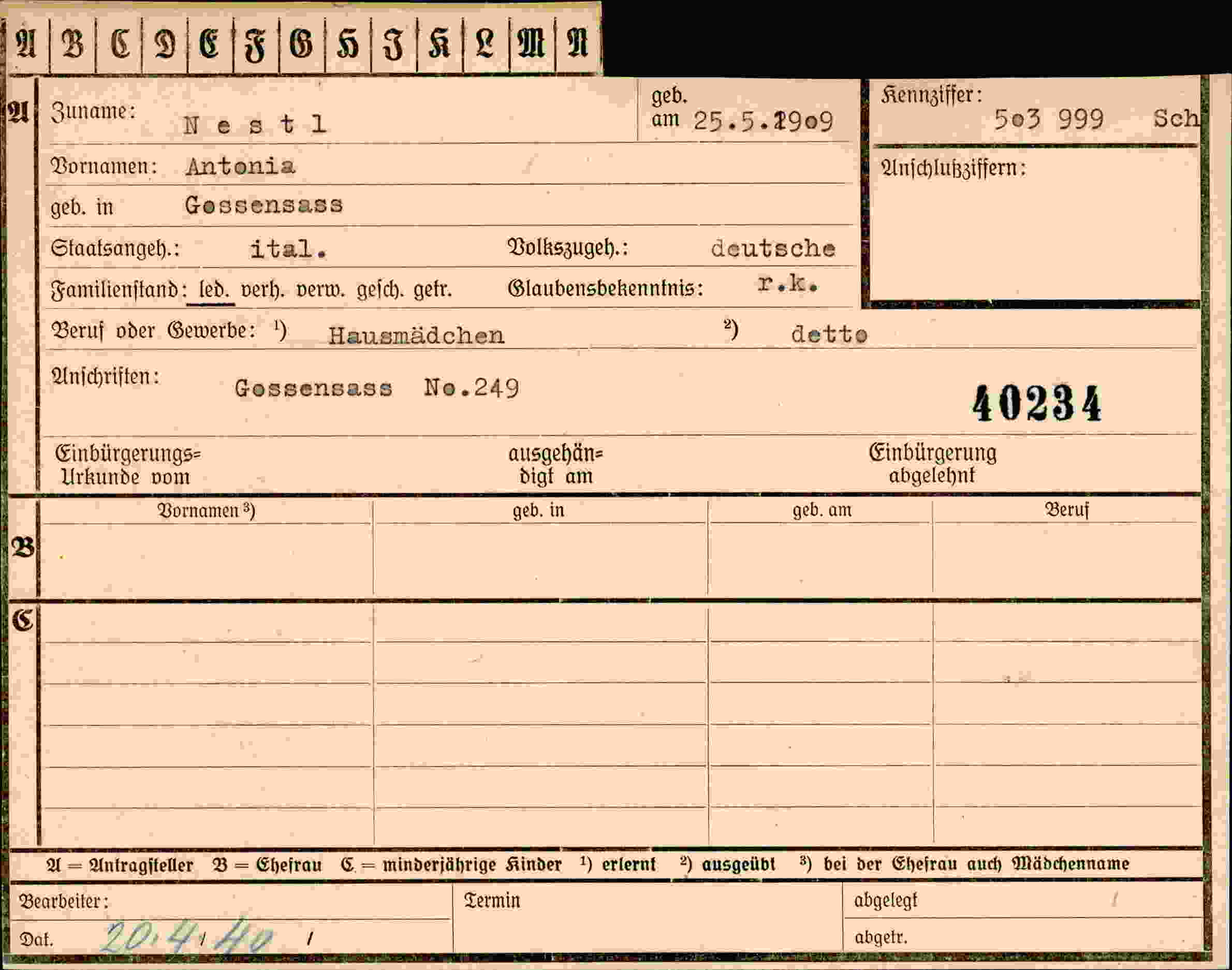 Dokument für Antonia Nestl