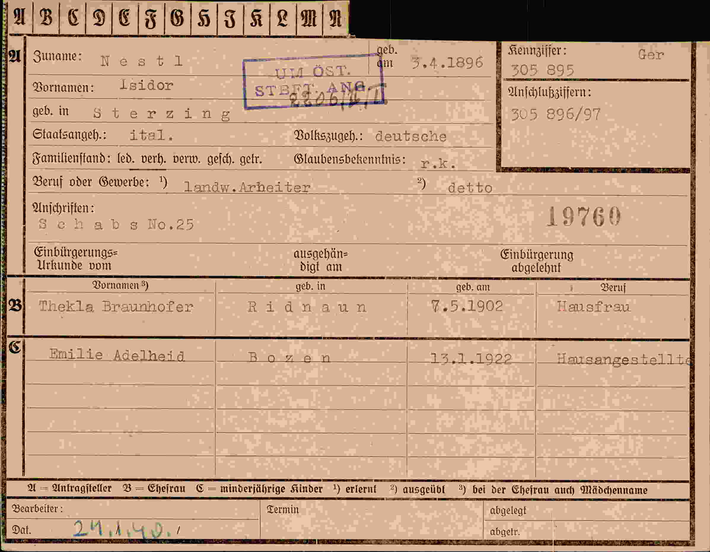 Dokument für Isidor Nestl