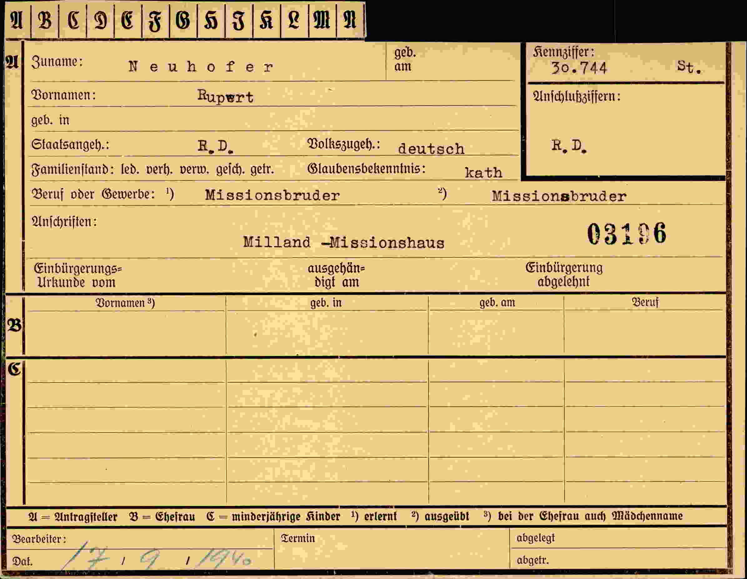 Vorderseite des Dokuments