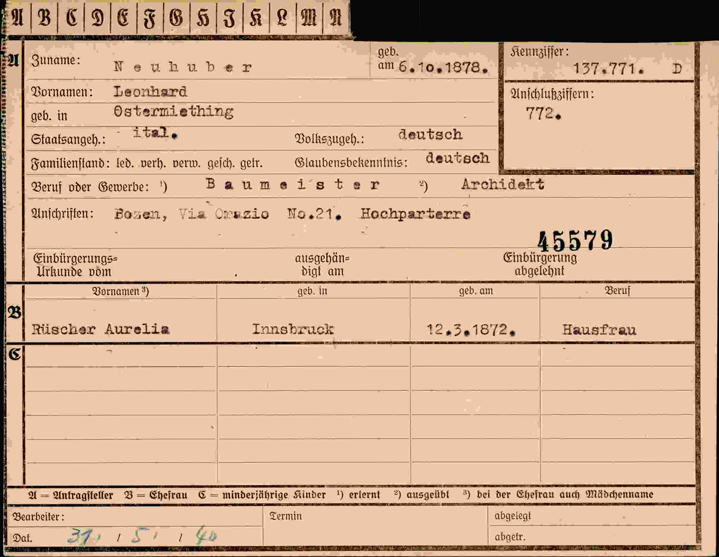 Vorderseite des Dokuments