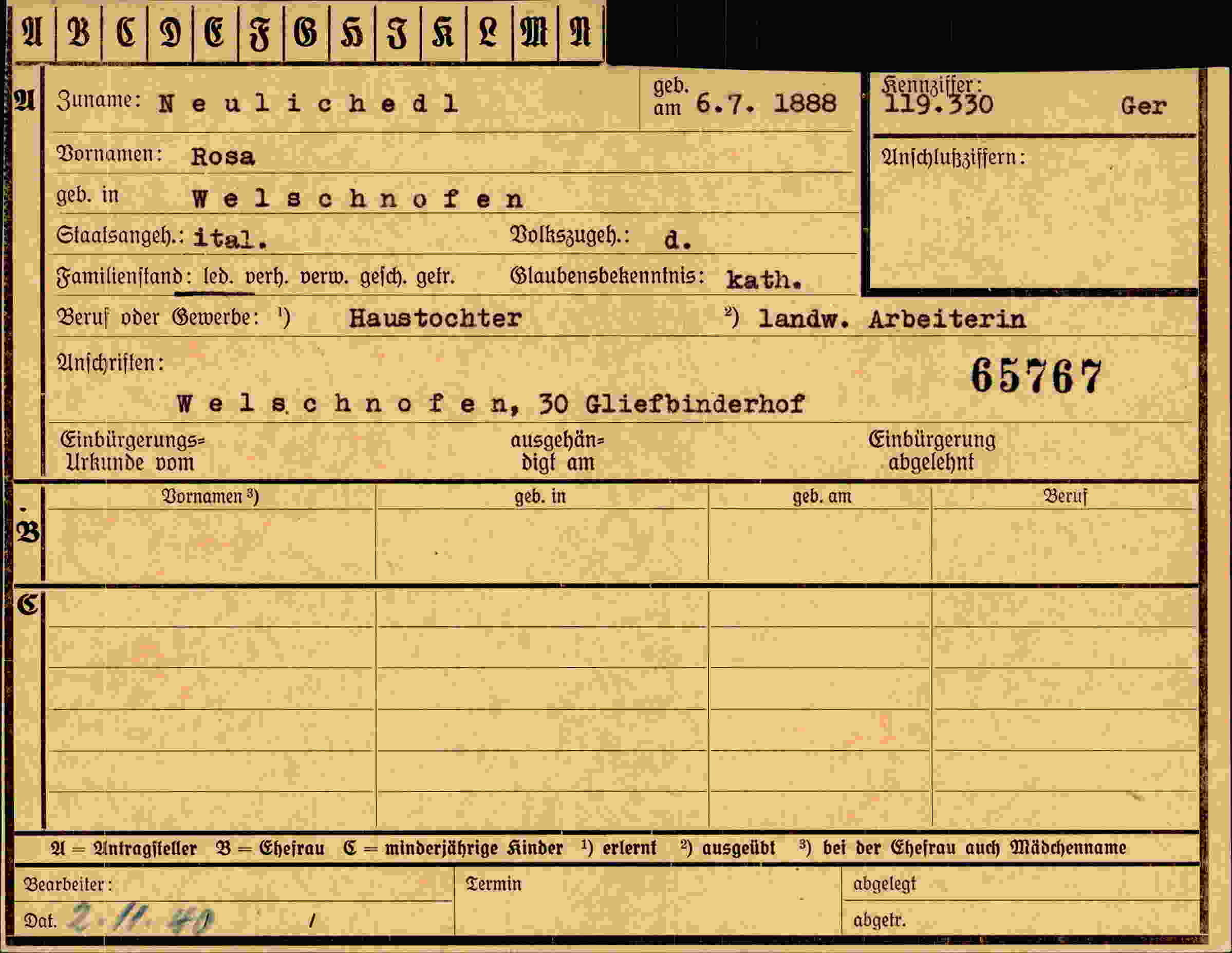 Vorderseite des Dokuments